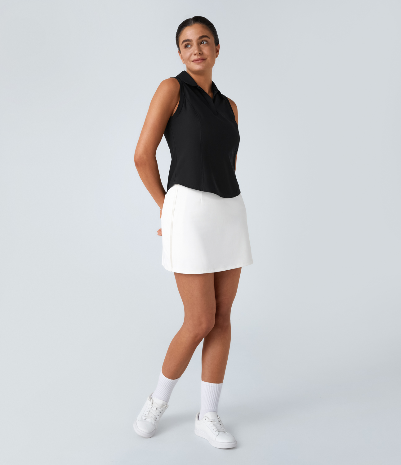 Halara High Waisted Back Pocket Tape 2-in-1 Side Pocket Mini Quick Dry Golf Skirt-Golf Tee Pocket  - White - XL(regular) 