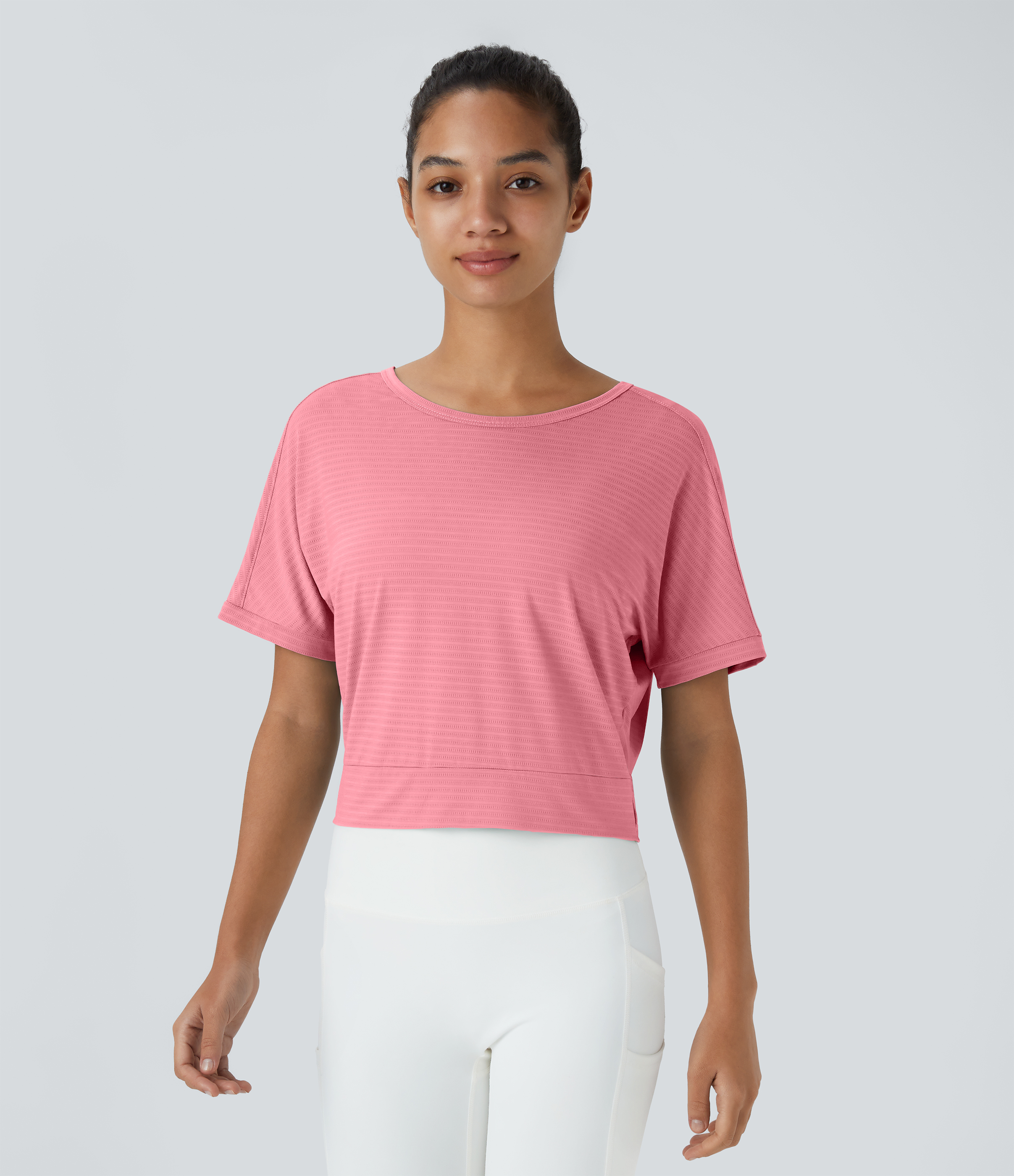Halara Short Sleeve Twisted Cut Out Yoga Sports Top  - Dianthus - S 