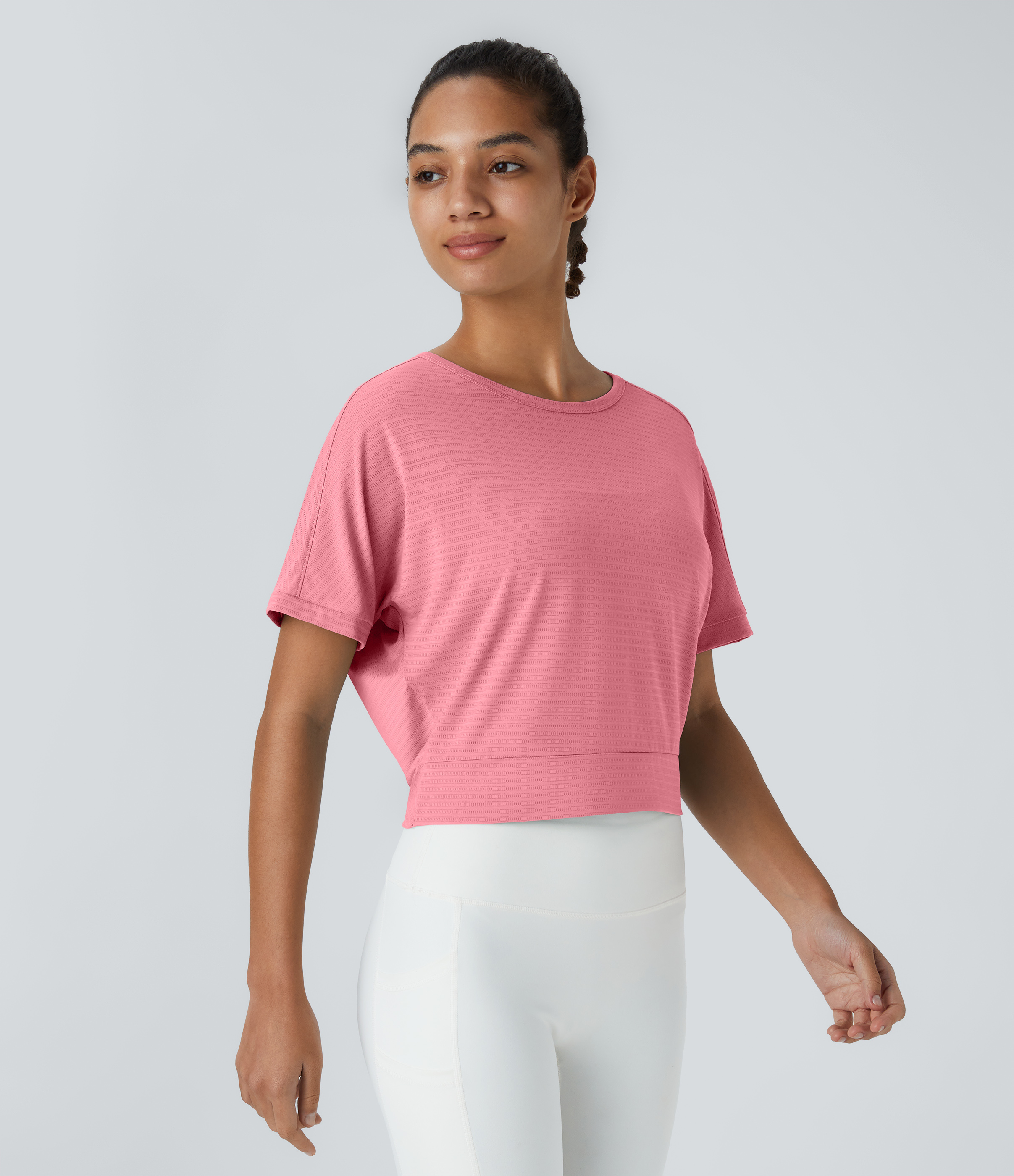 Halara Short Sleeve Twisted Cut Out Yoga Sports Top  - Dianthus - S 