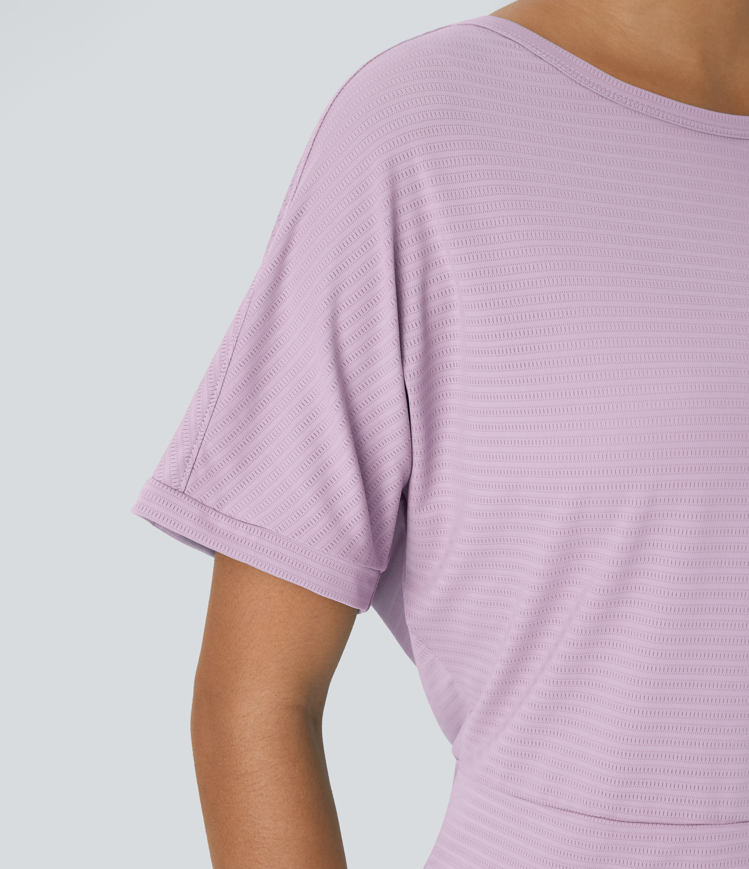 Halara Short Sleeve Twisted Cut Out Yoga Sports Top  - Lavender Fog - S 