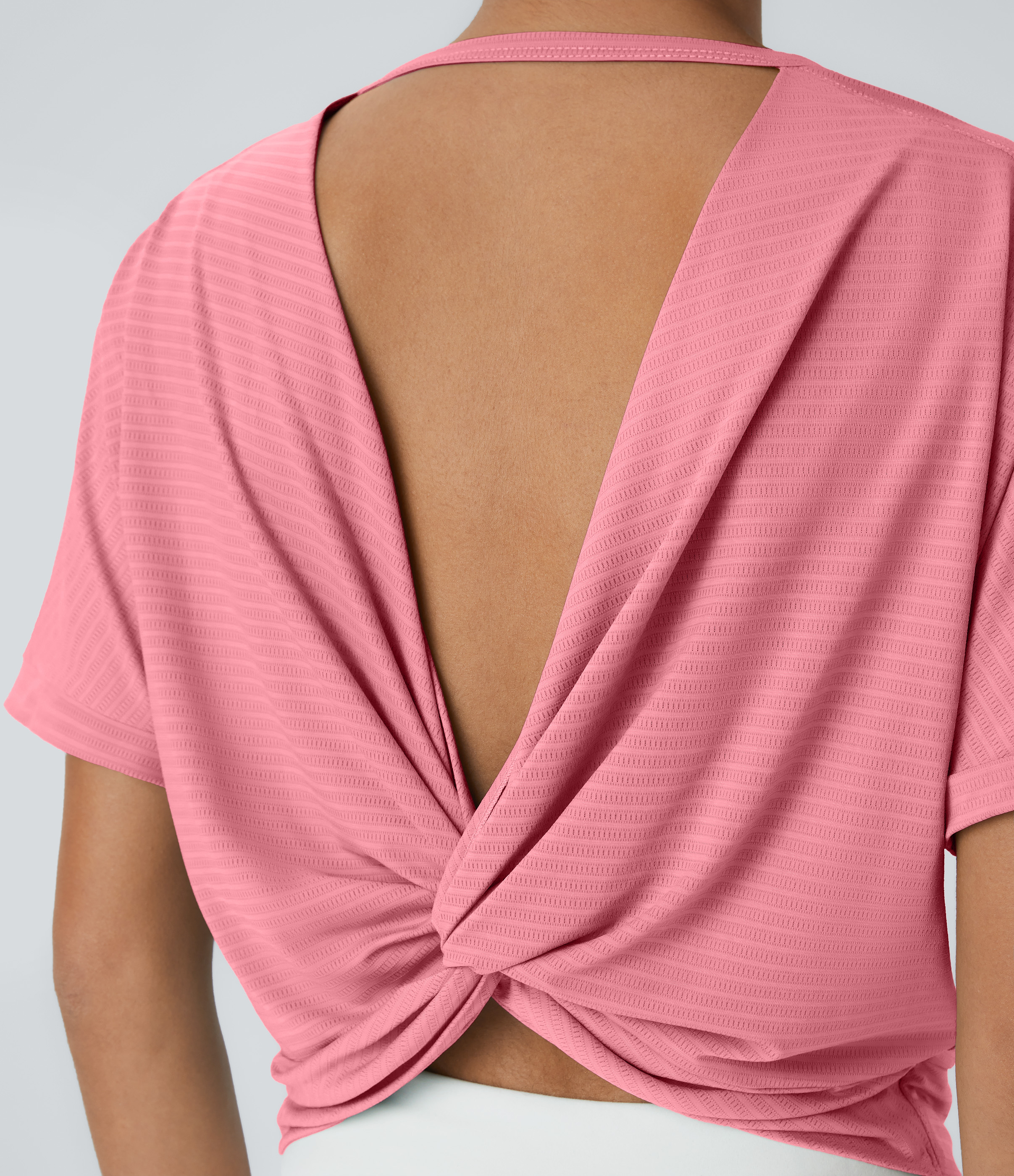 Halara Short Sleeve Twisted Cut Out Yoga Sports Top  - Dianthus - S 