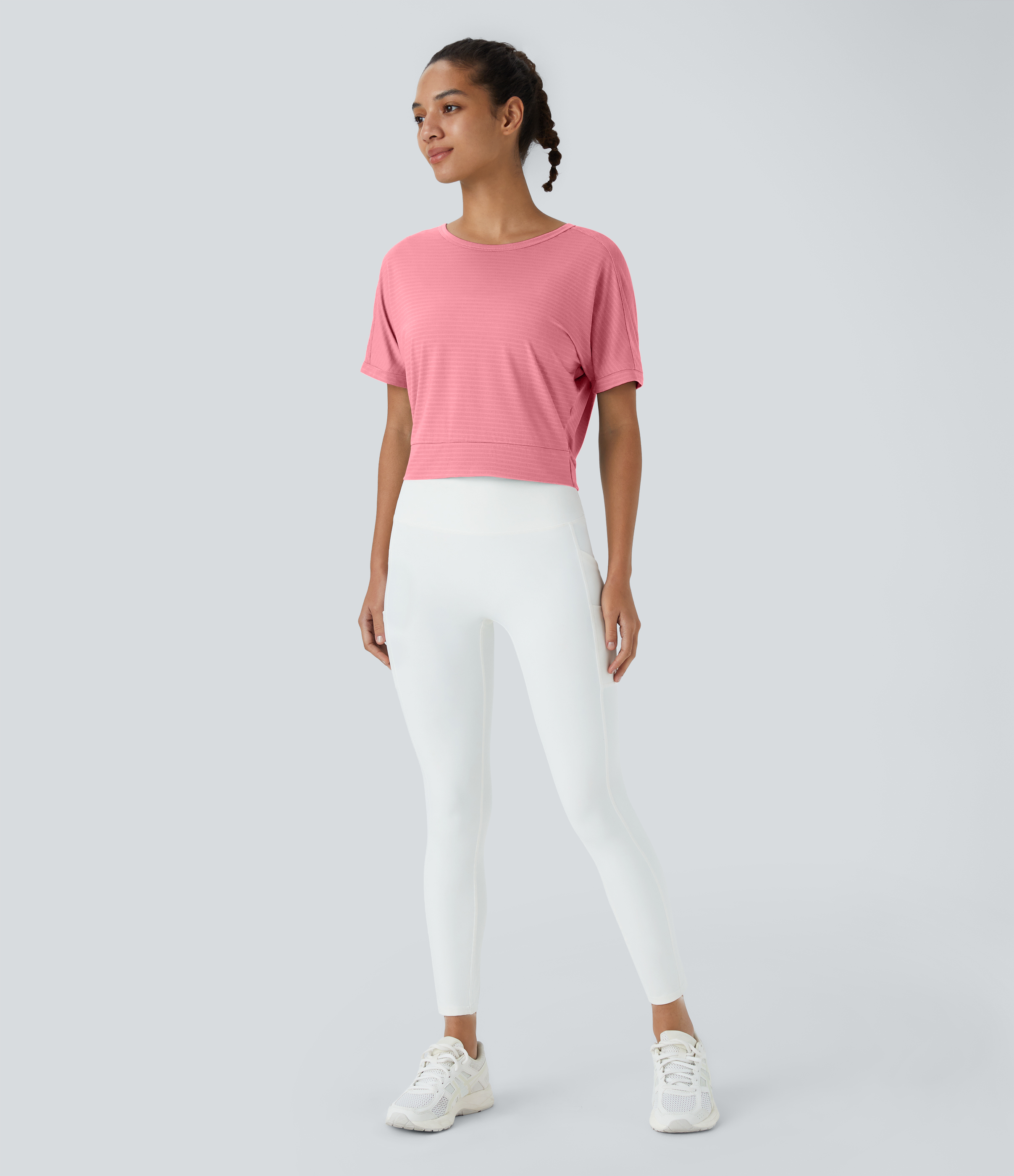 Halara Short Sleeve Twisted Cut Out Yoga Sports Top  - Dianthus - S 