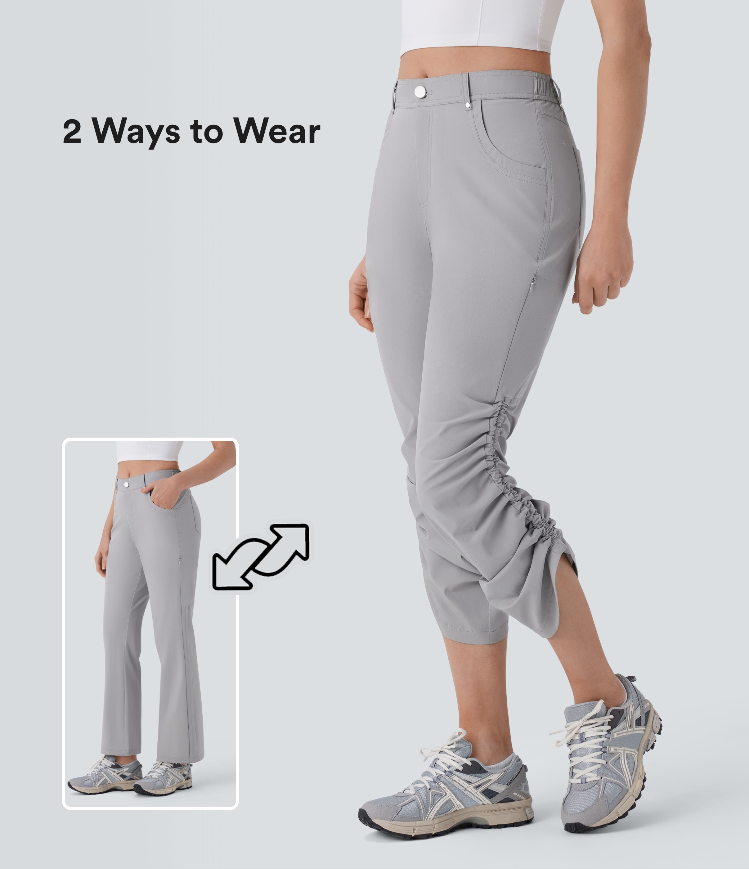 Halara Mid Rise Multiple Pockets Zipper Drawstring Cool Touch Hiking Pants  - Koala Grey - M(regular) 