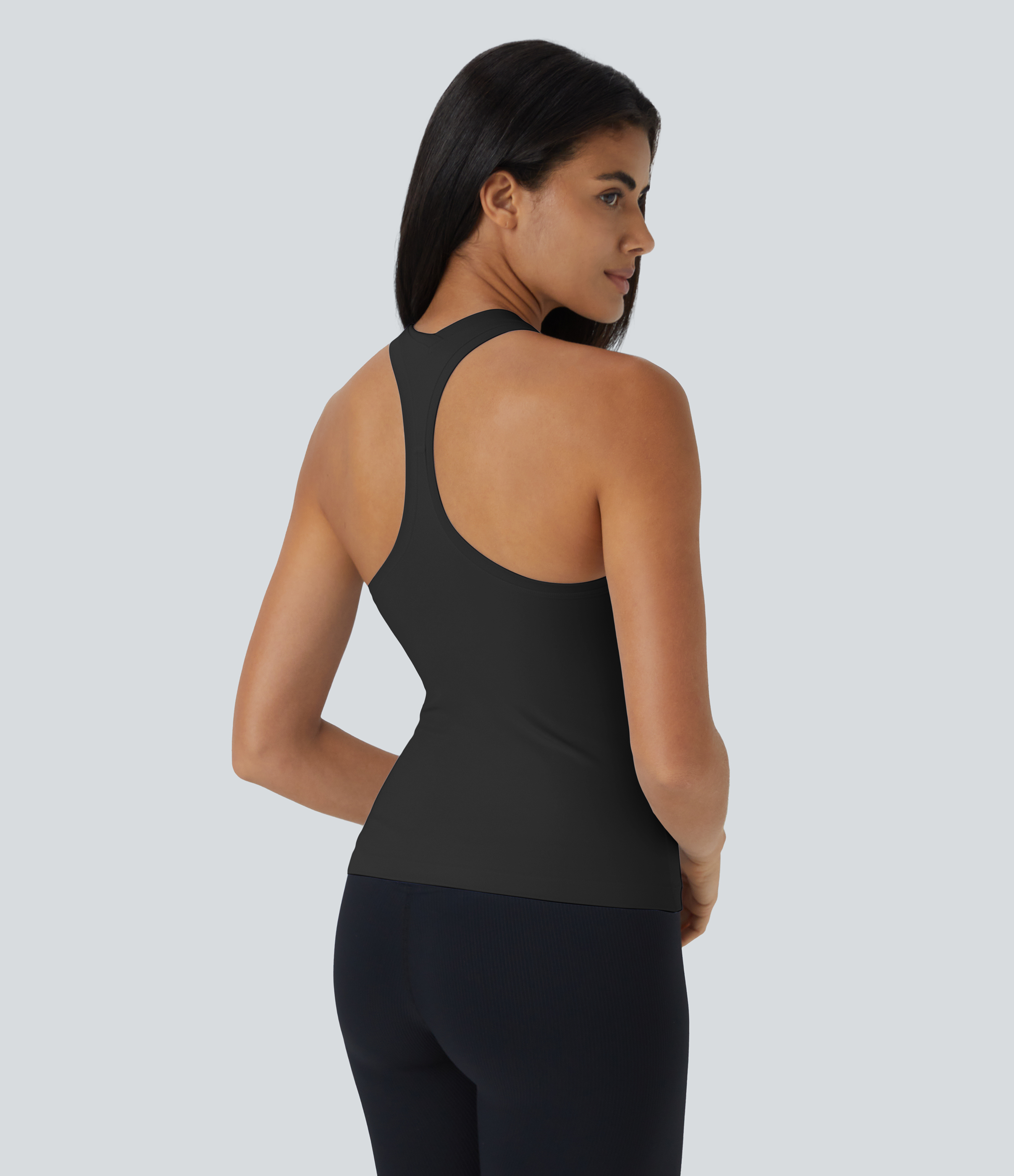 Halara Solid Stretchy U Neck Racerback Workout Tank Top Tank Top - Black - S golf tops halter top tunic tops sleeveless tops backless top 