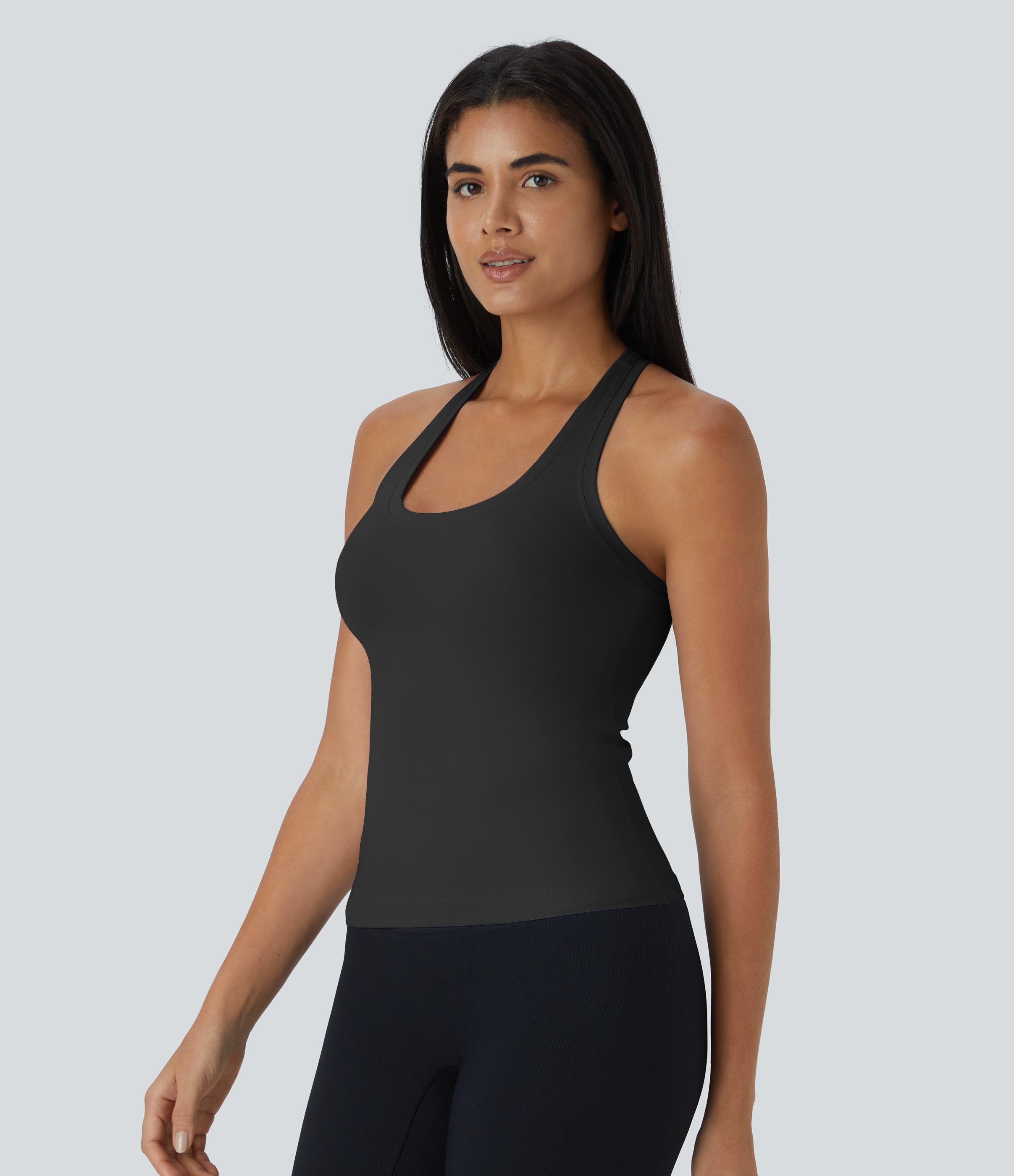 Halara Solid Stretchy U Neck Racerback Workout Tank Top Tank Top - Black - S golf tops halter top tunic tops sleeveless tops backless top 