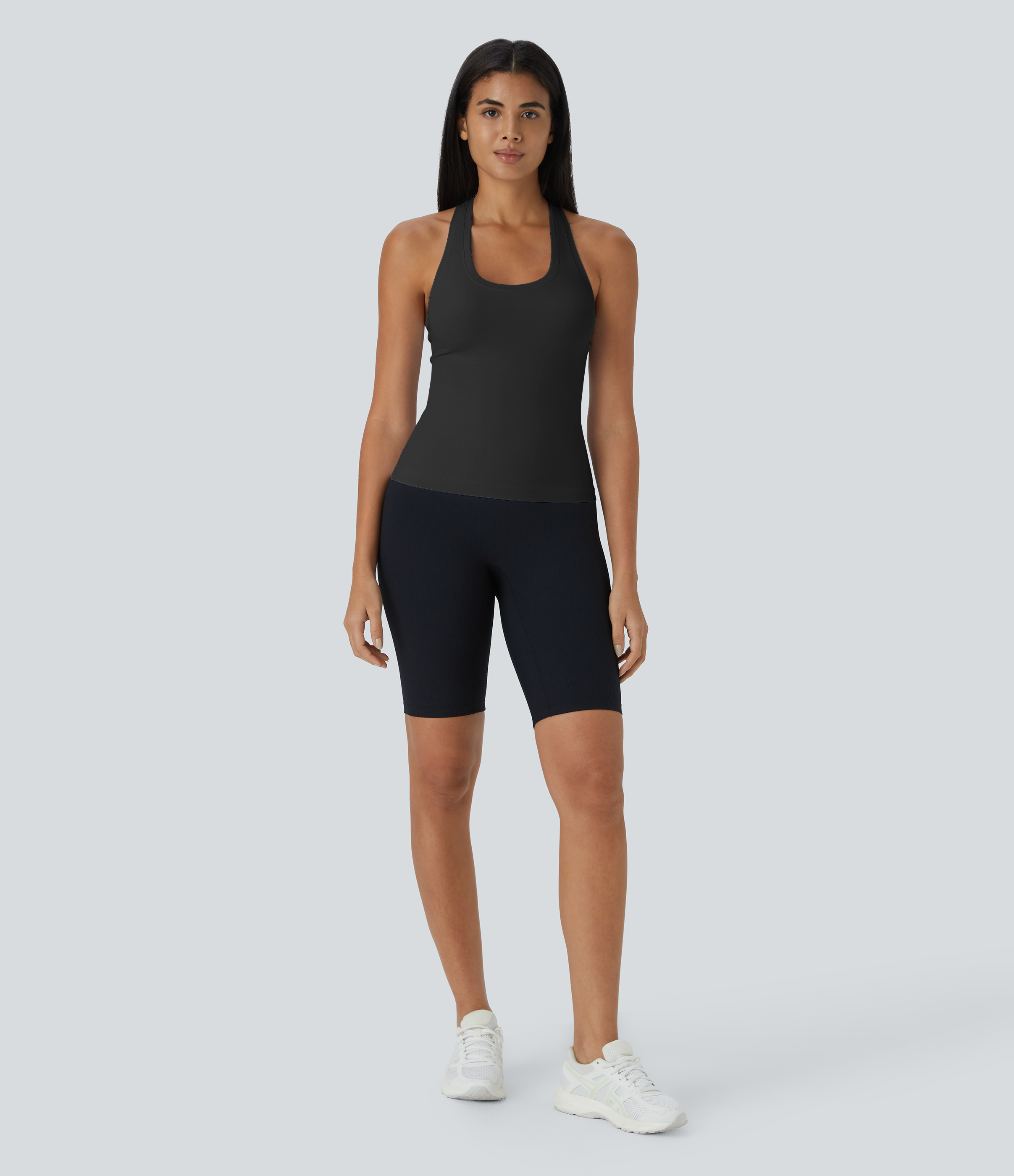 Halara Solid Stretchy U Neck Racerback Workout Tank Top Tank Top - Black - S golf tops halter top tunic tops sleeveless tops backless top 