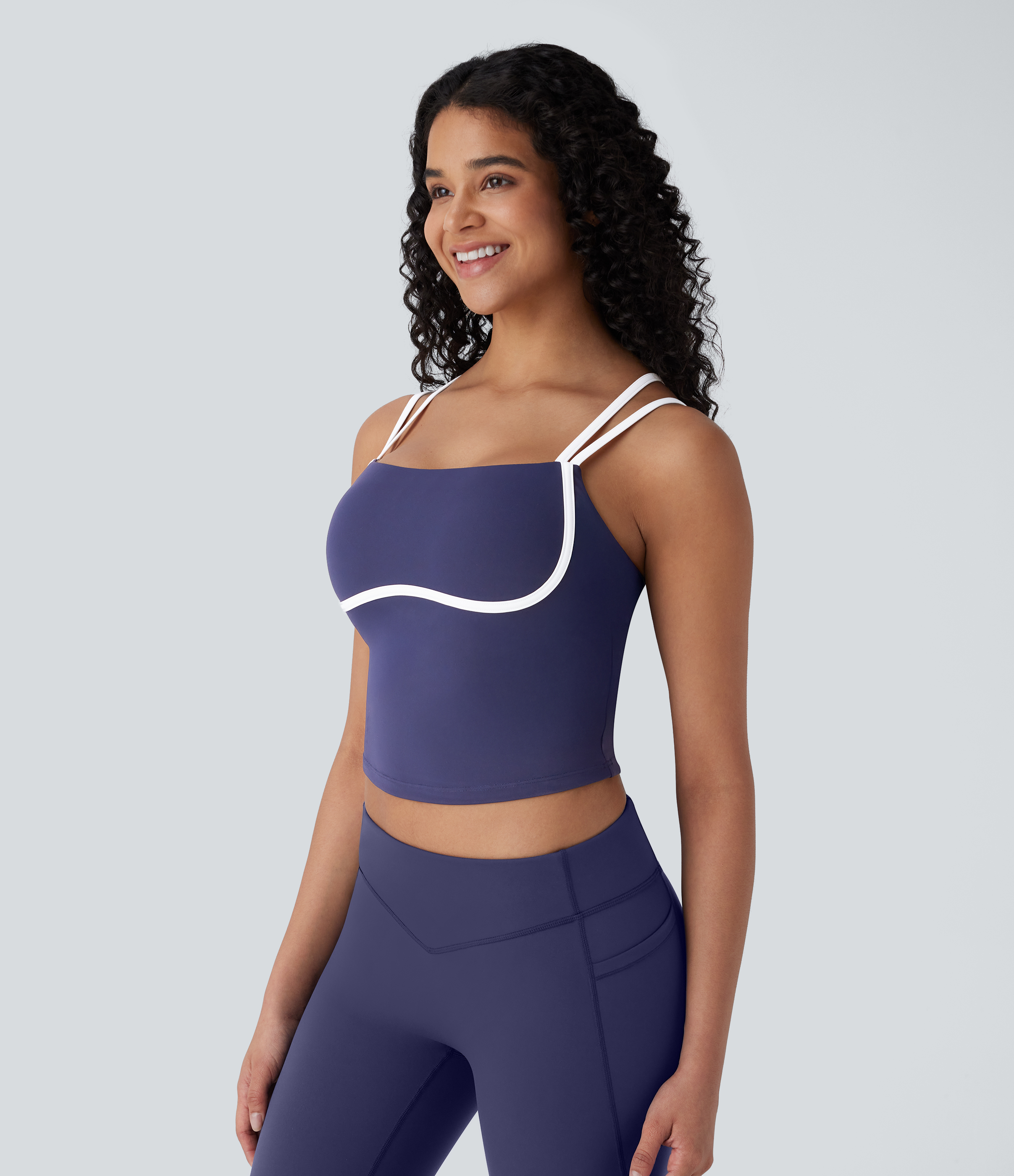 Halara Softlyzeroв„ў QuickDry Crisscross Backless Color Block Skinny Cropped Quick Dry Yoga Cami Top Tank Top - Dawn Purple - L golf tops 