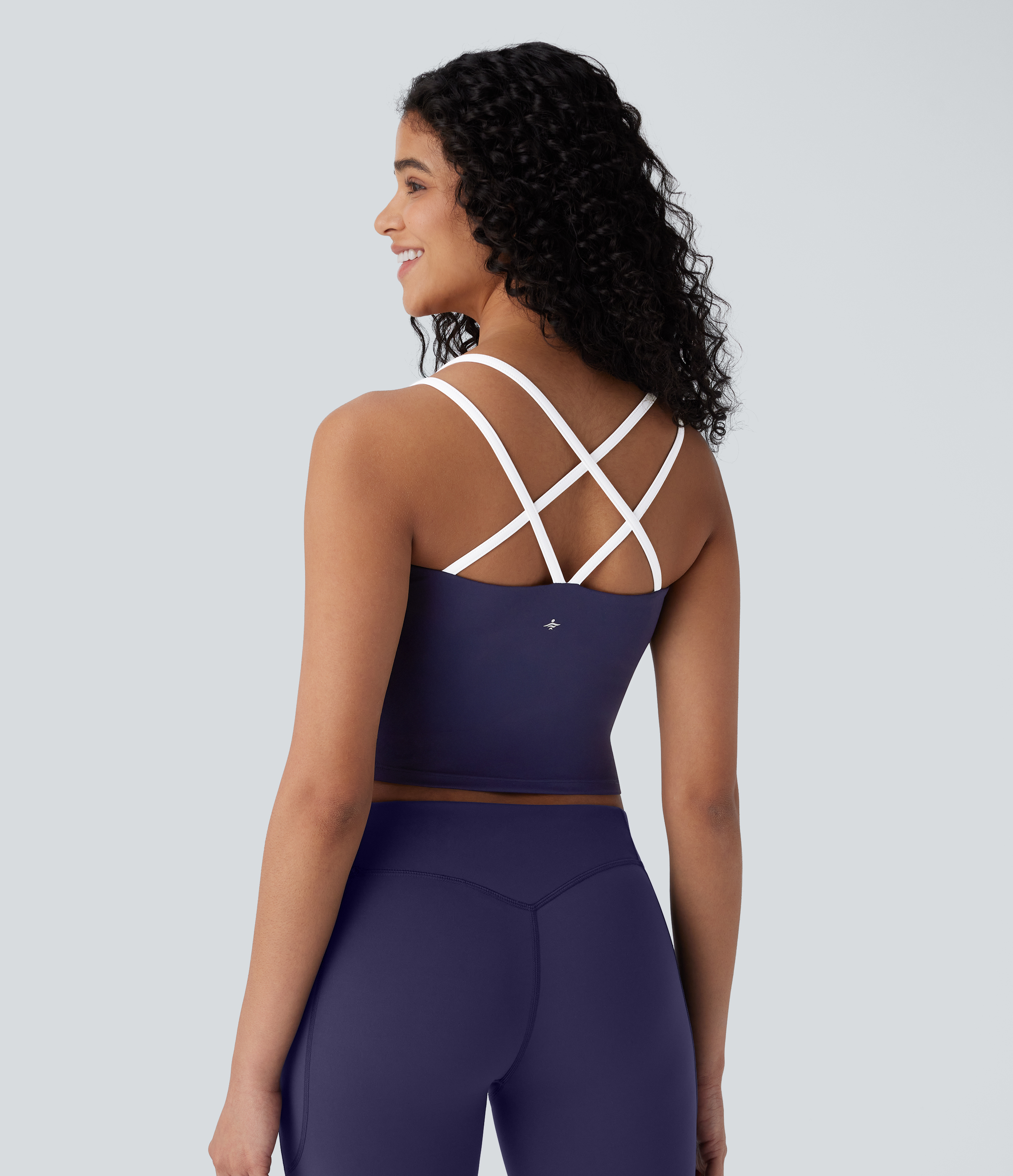 Halara Softlyzeroв„ў QuickDry Crisscross Backless Color Block Skinny Cropped Quick Dry Yoga Cami Top Tank Top - Dawn Purple - L golf tops 