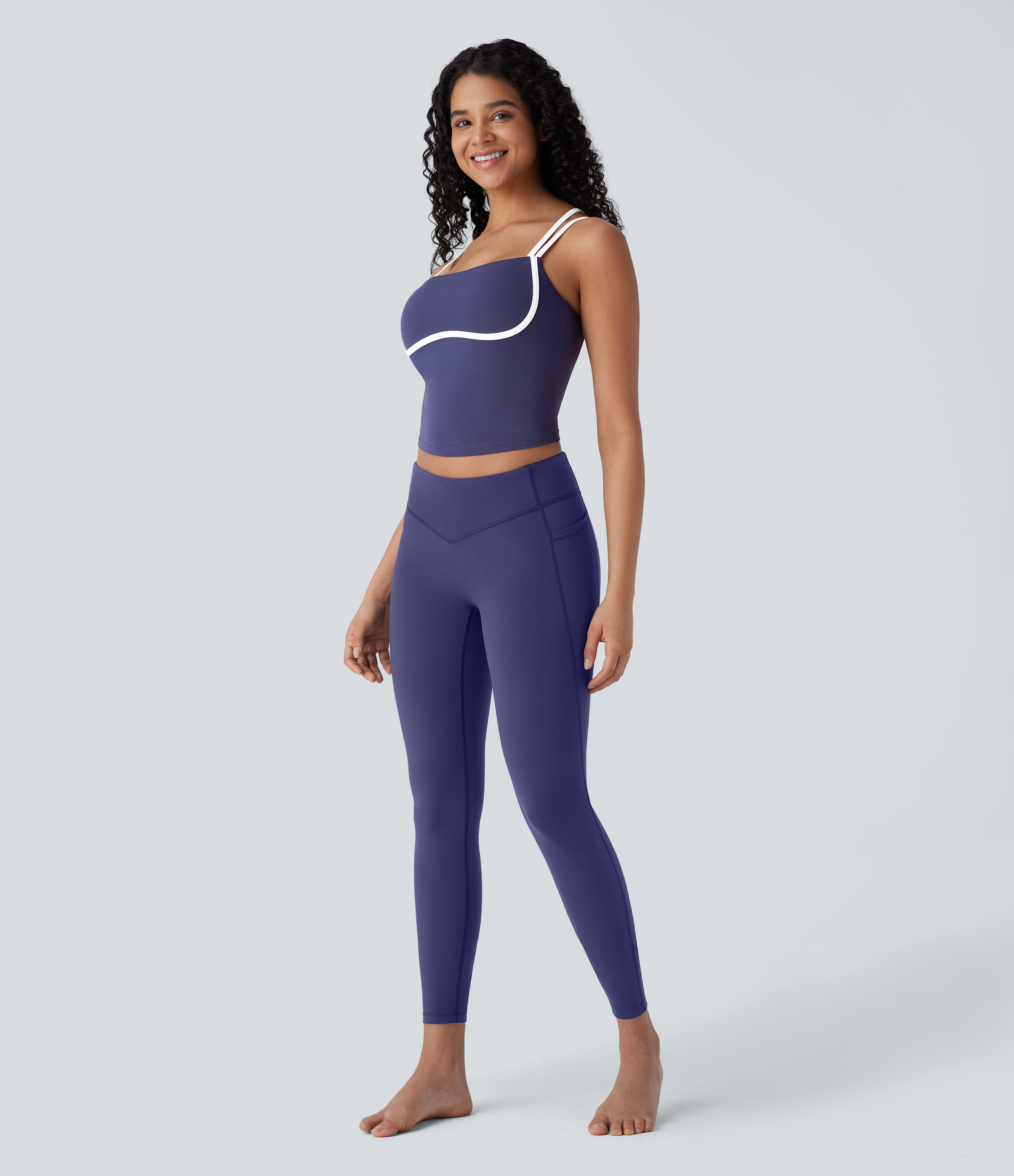 Halara Softlyzeroв„ў QuickDry Crisscross Backless Color Block Skinny Cropped Quick Dry Yoga Cami Top Tank Top - Dawn Purple - L golf tops 