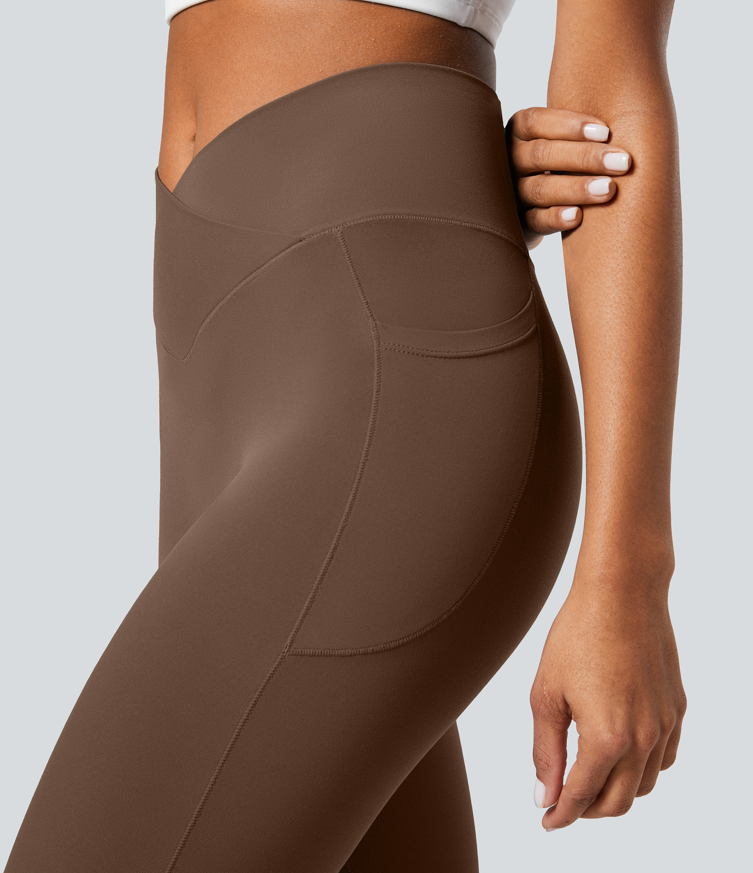 Halara Softlyzeroв„ў Crossover Pocket Plain Leggings-UPF50+  - Soft Silt - XL(7/8) gym leggings leggings with pockets leggings with butt lift 