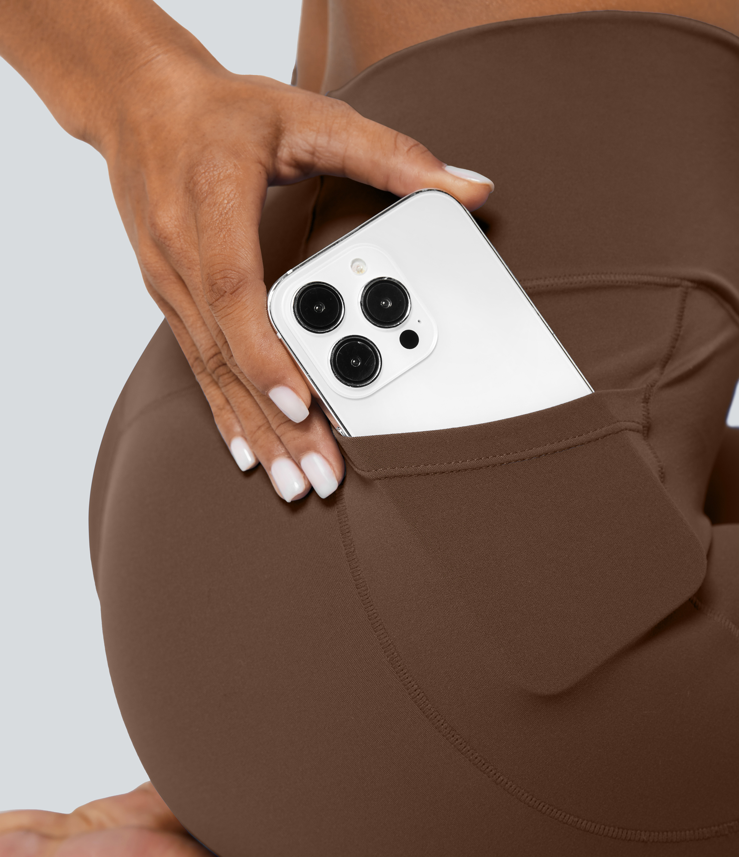 Halara Softlyzeroв„ў Crossover Pocket Plain Leggings-UPF50+  - Soft Silt - XL(7/8) gym leggings leggings with pockets leggings with butt lift 