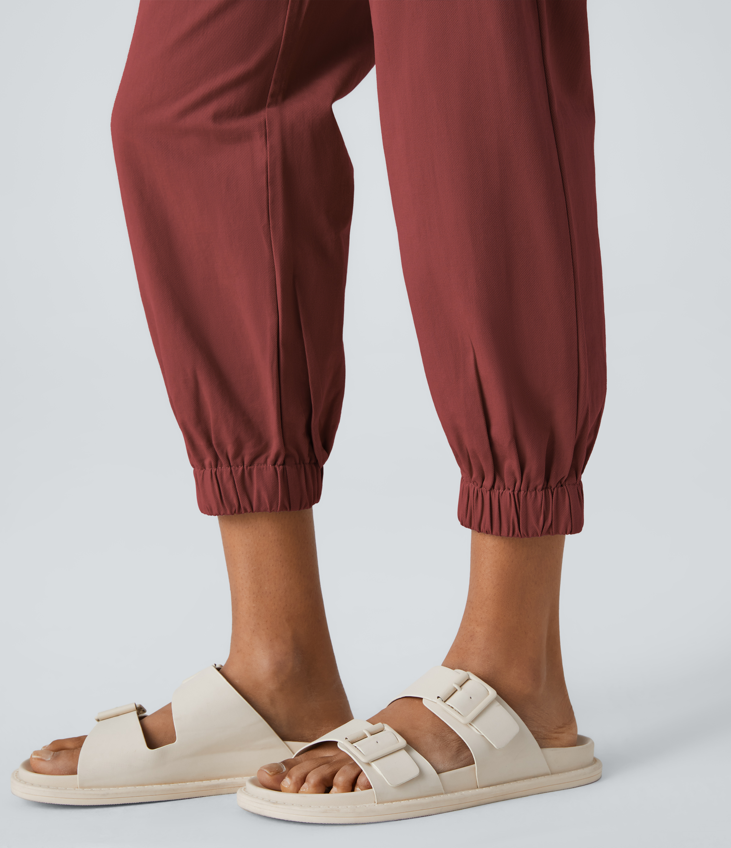 Halara Mid Rise Button Zipper Side Pocket Casual Cotton Joggers  - Russet Brown - XS(regular) 