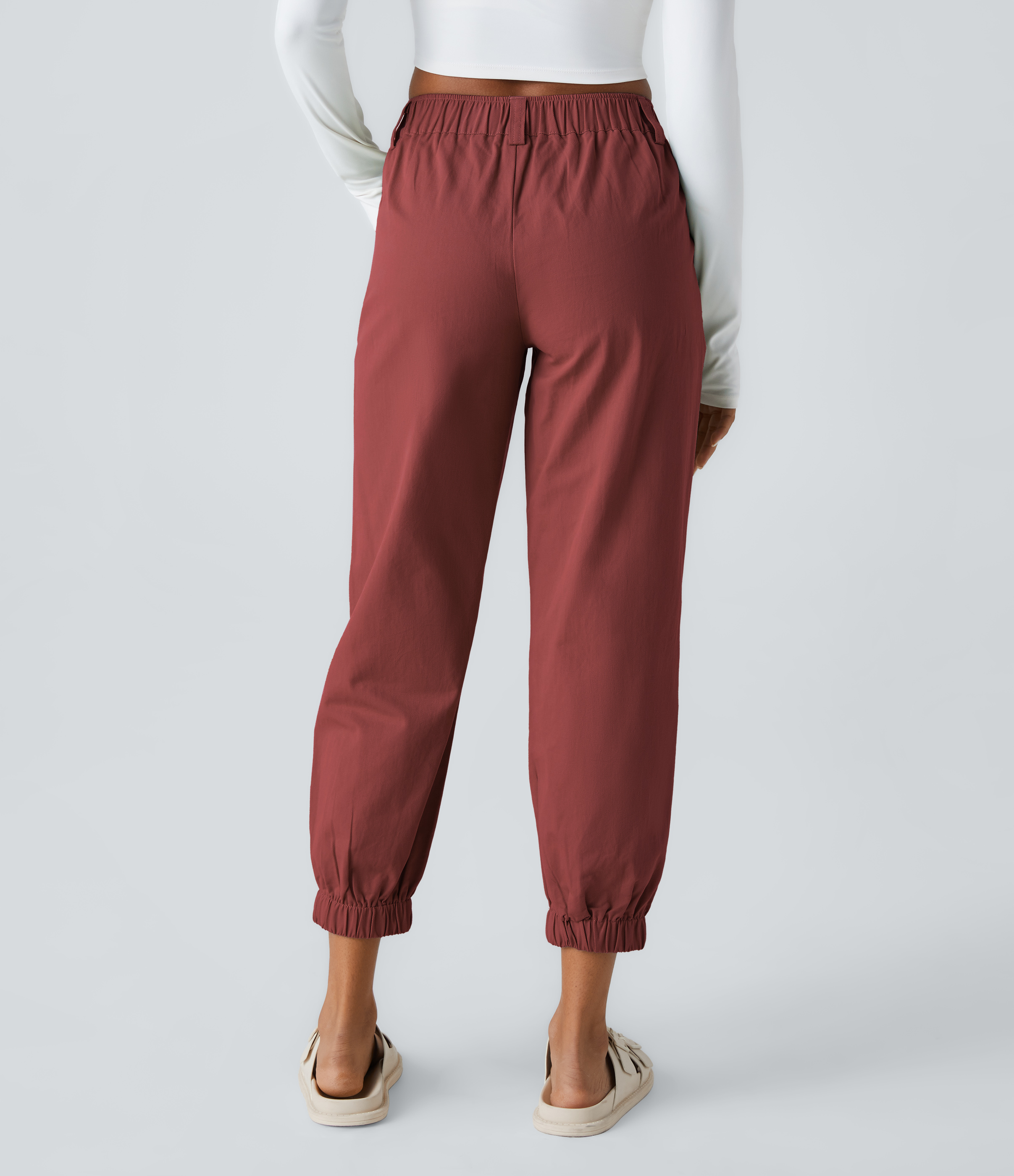 Halara Mid Rise Button Zipper Side Pocket Casual Cotton Joggers  - Russet Brown - XS(regular) 