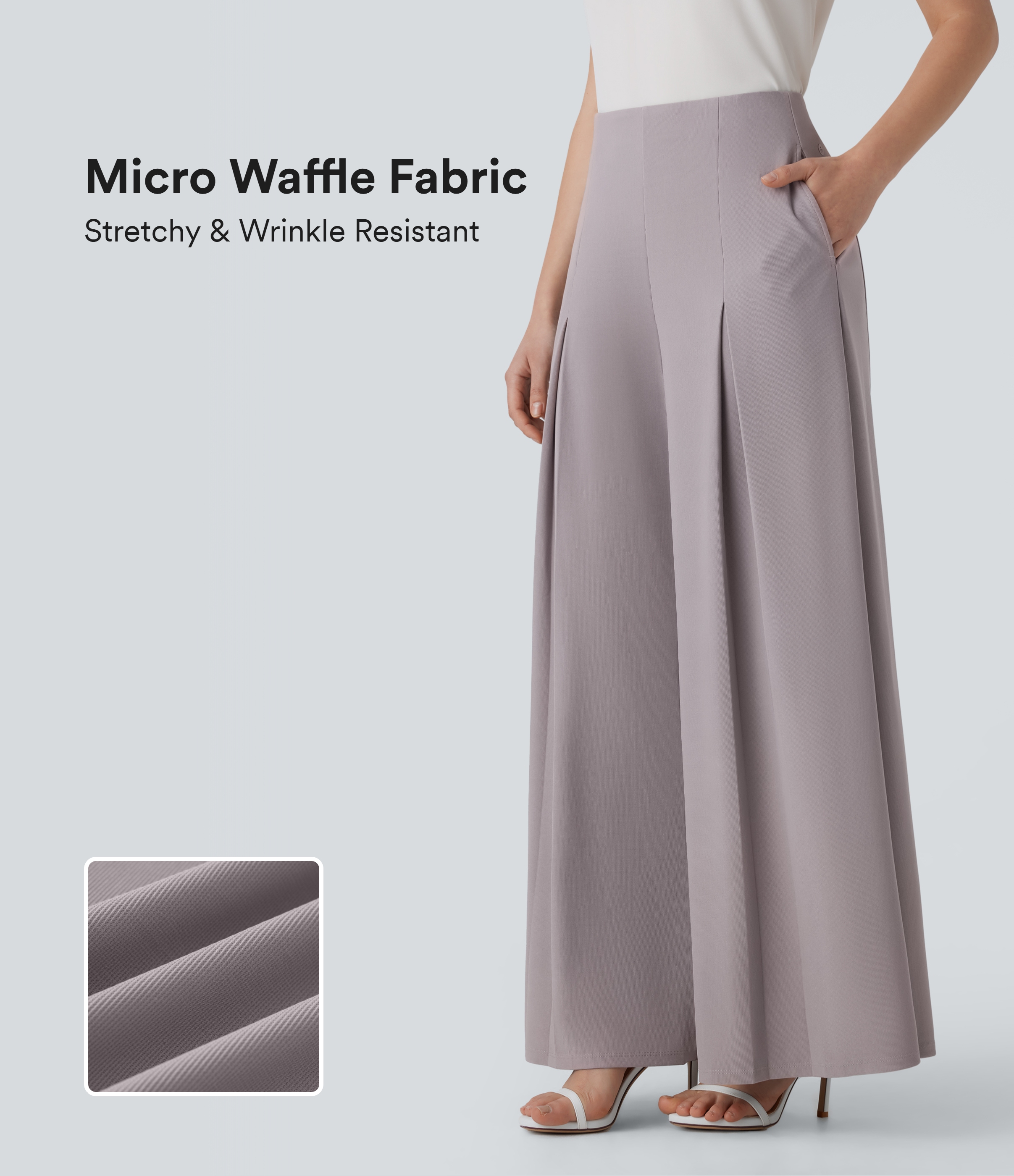 Halara Flex™ pantalón de trabajo palazzo de talle alto con bolsillos, de pierna ancha, en microtejido tipo gofre