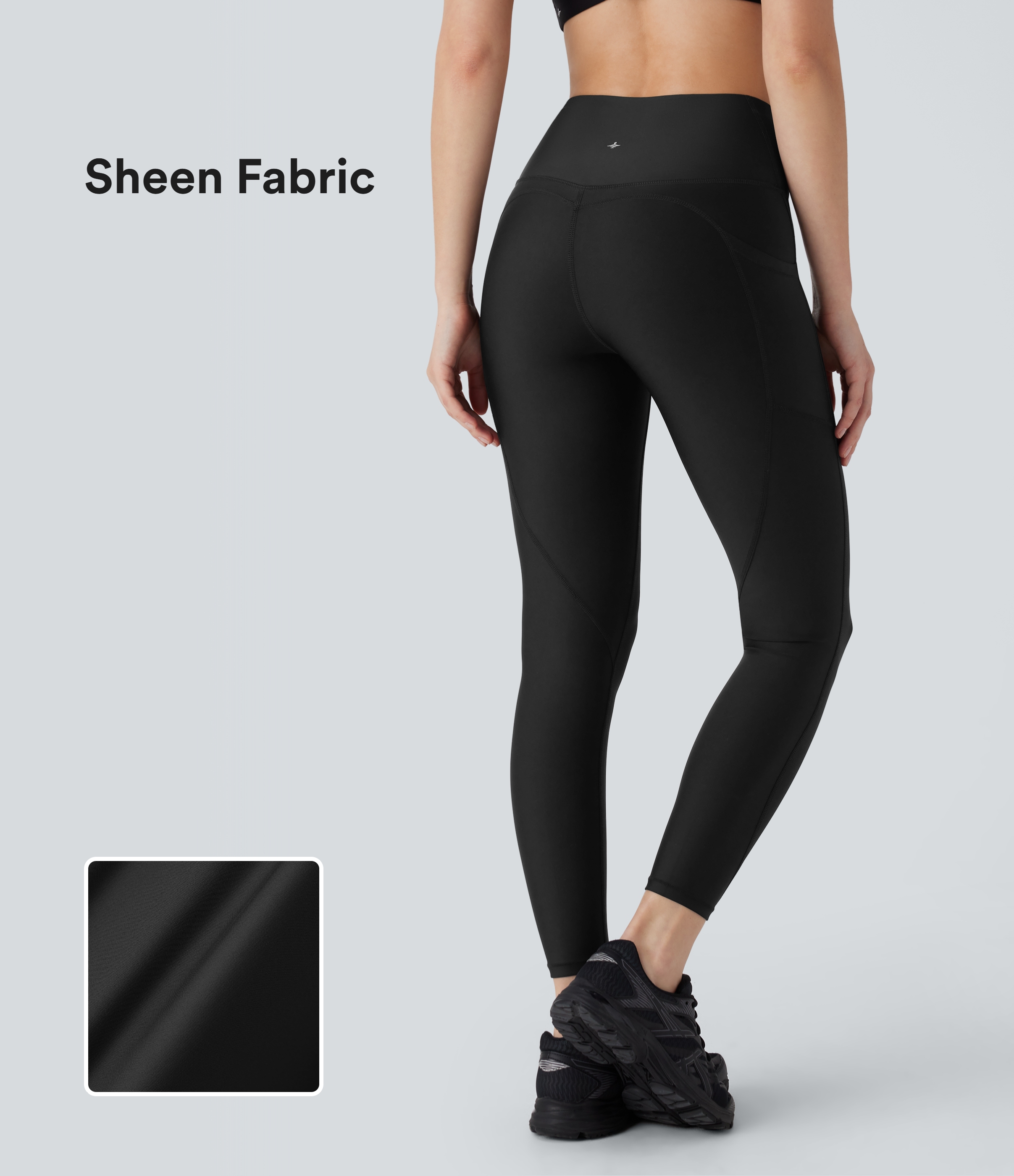 Halara High Waisted Side Pocket Sheen Workout Leggings  - Black - M(7/8) gym leggings leggings with pockets leggings with butt lift 