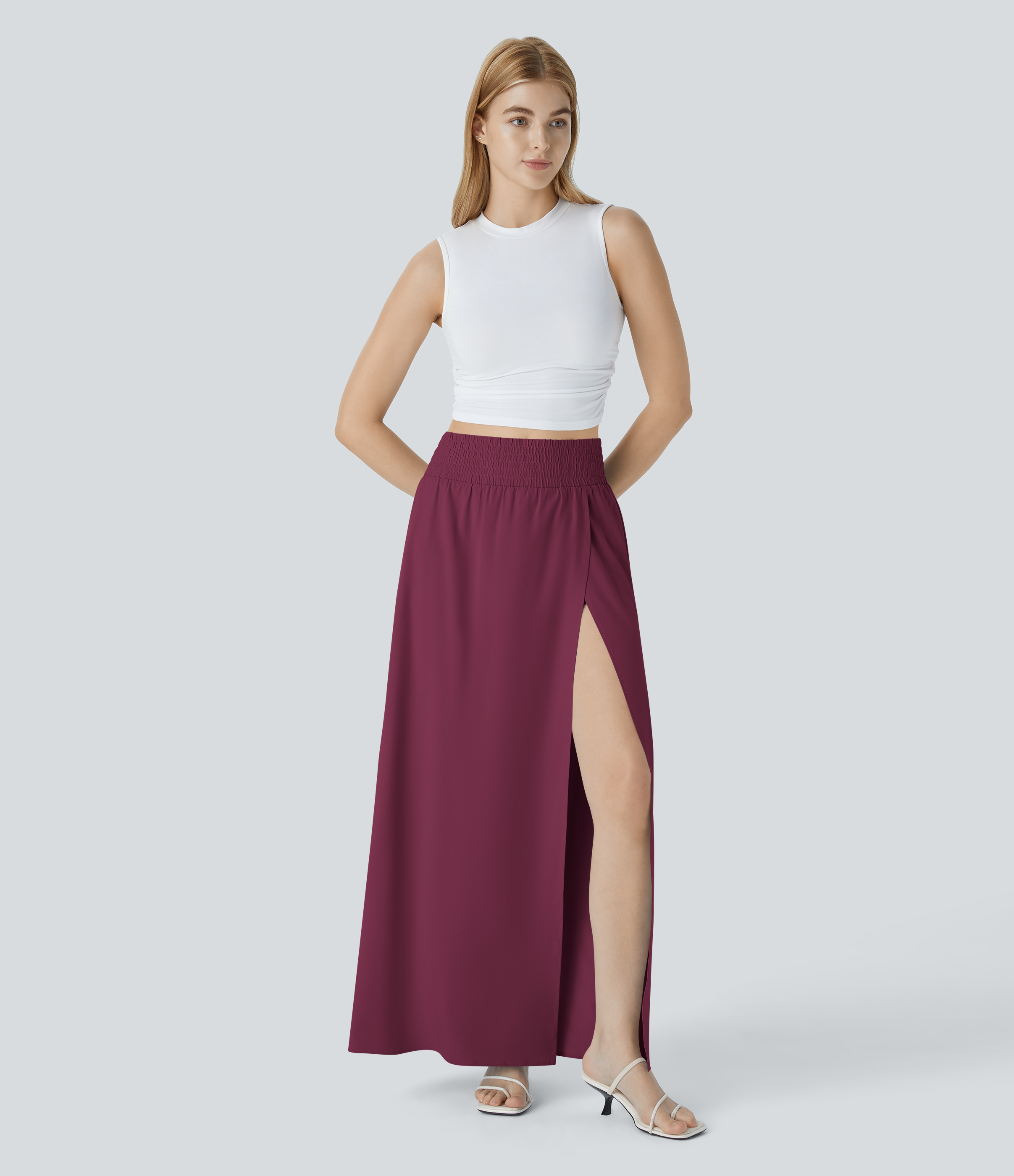 Halara Breezefulв„ў High Waisted Split 2-in-1 Side Pocket Flowy Maxi Quick Dry Casual Skirt  - Amaranth - S(regular) 