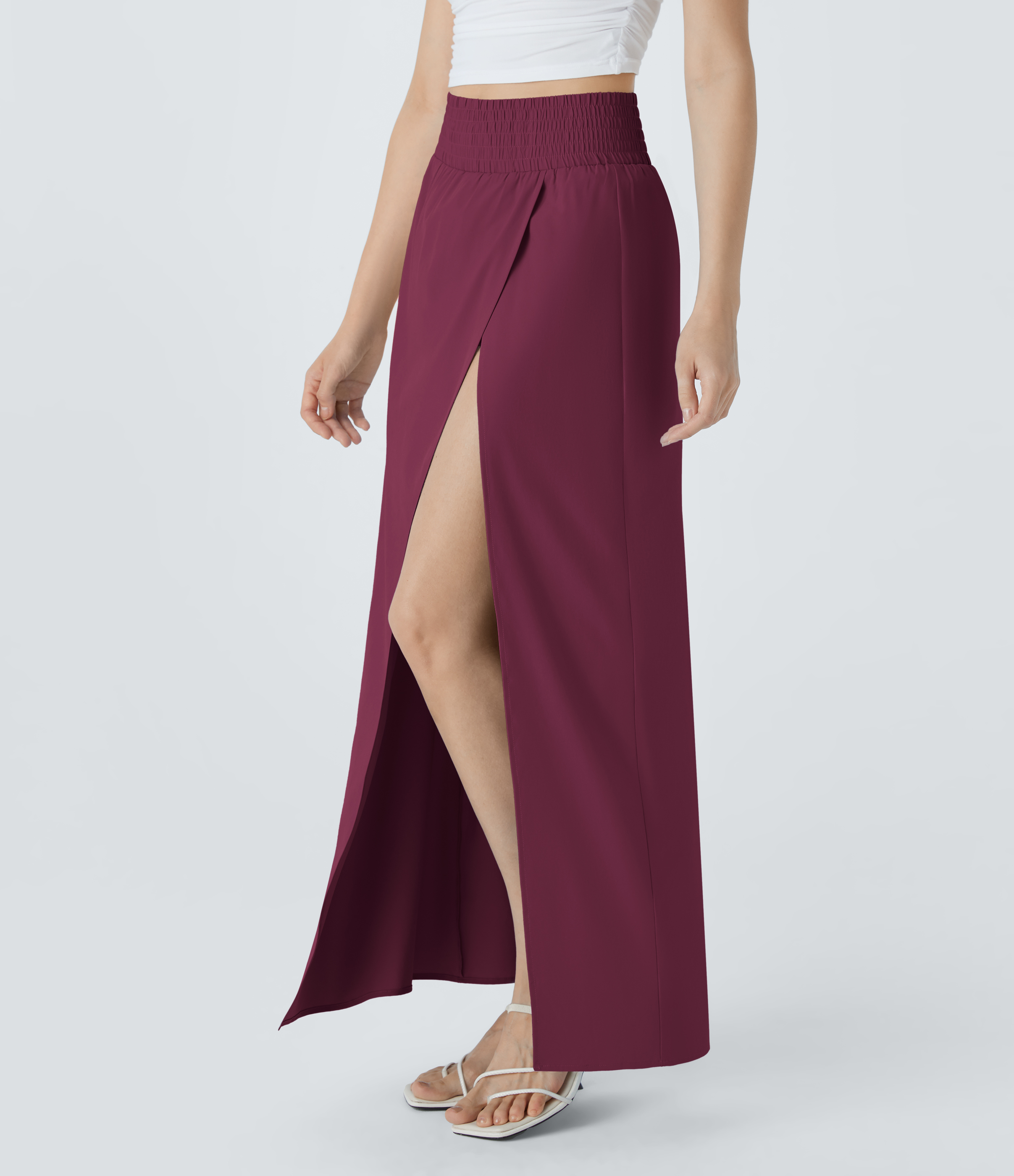 Halara Breezefulв„ў High Waisted Split 2-in-1 Side Pocket Flowy Maxi Quick Dry Casual Skirt  - Amaranth - S(regular) 