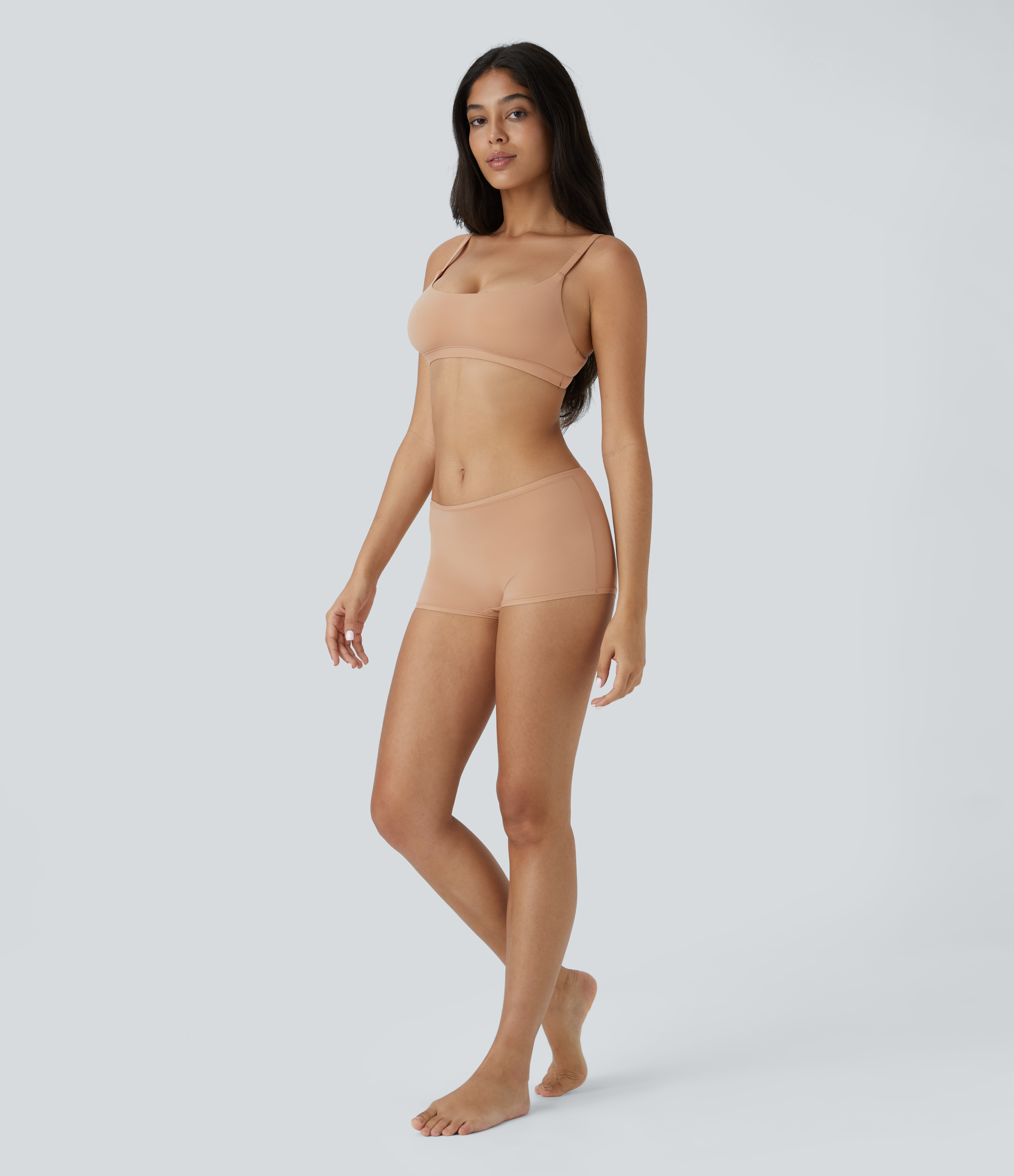 Halara High Stretch Skin Friendly  Low Rise Solid Lounge Boy Shorts  - Maple Sugar - M 