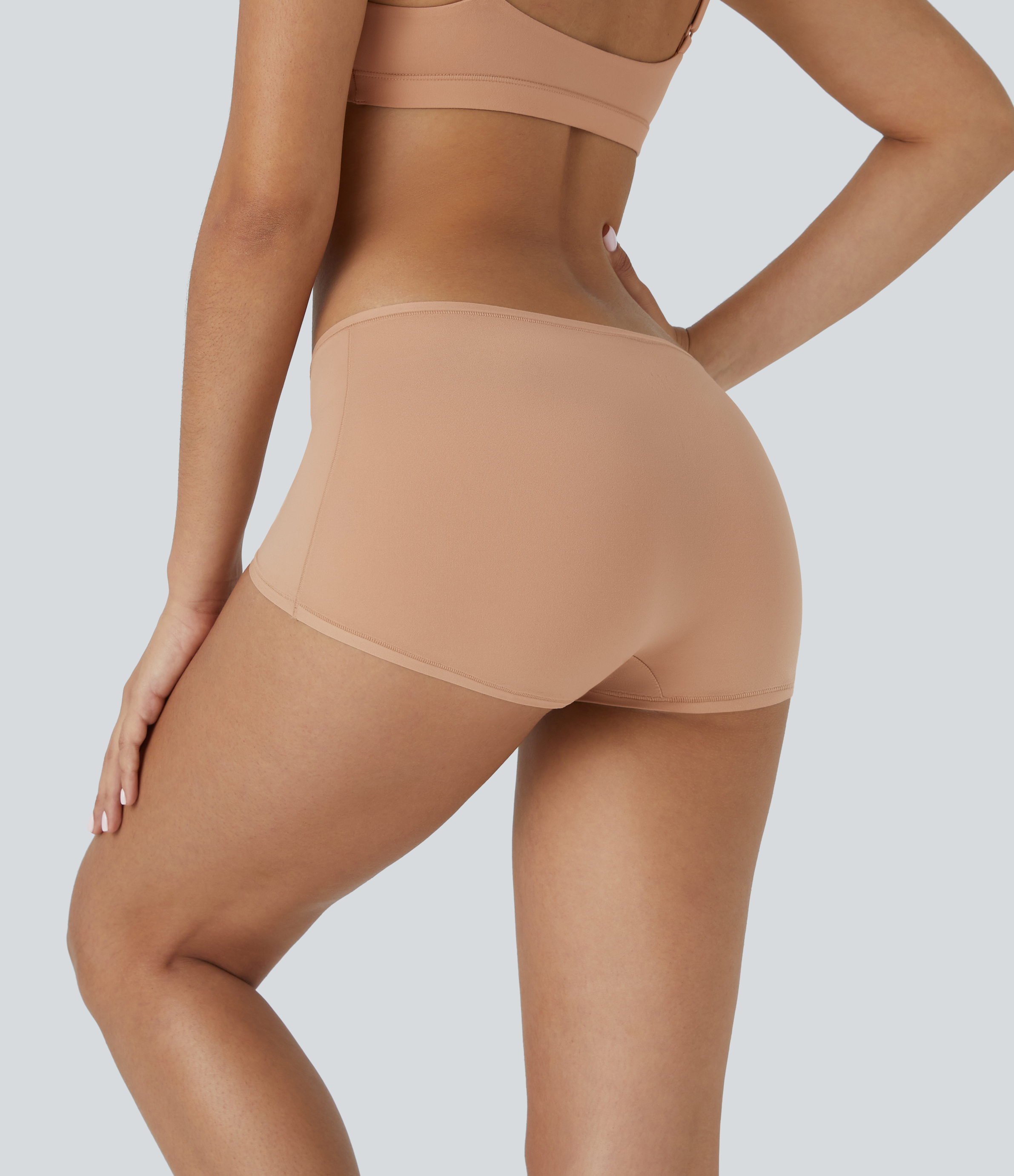 Halara High Stretch Skin Friendly  Low Rise Solid Lounge Boy Shorts  - Maple Sugar - M 