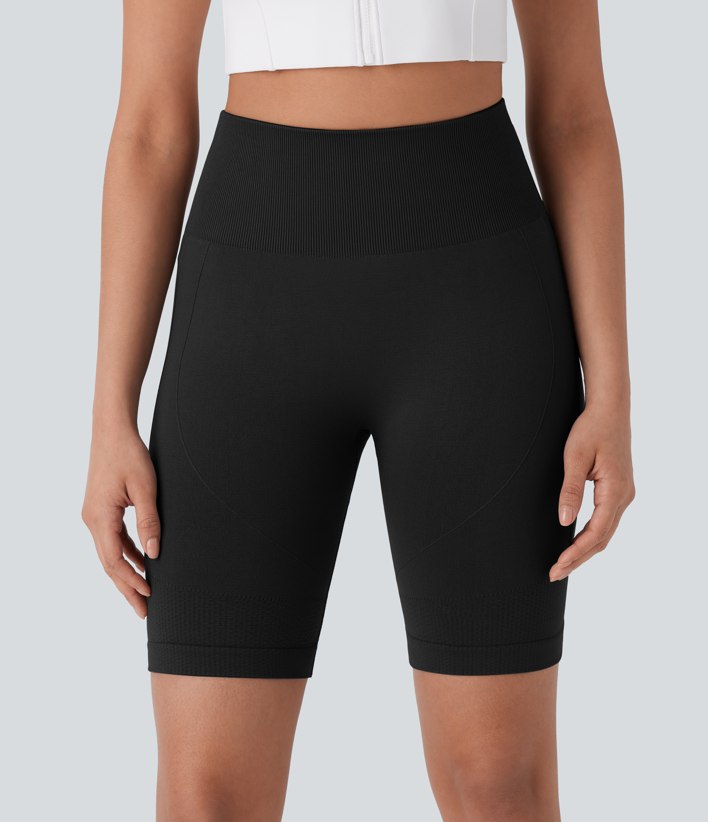 Halara Seamless Flow High Waisted Tummy Control Butt Lifting Yoga Biker Shorts 7``  - Black - L biker shorts women black biker shorts 