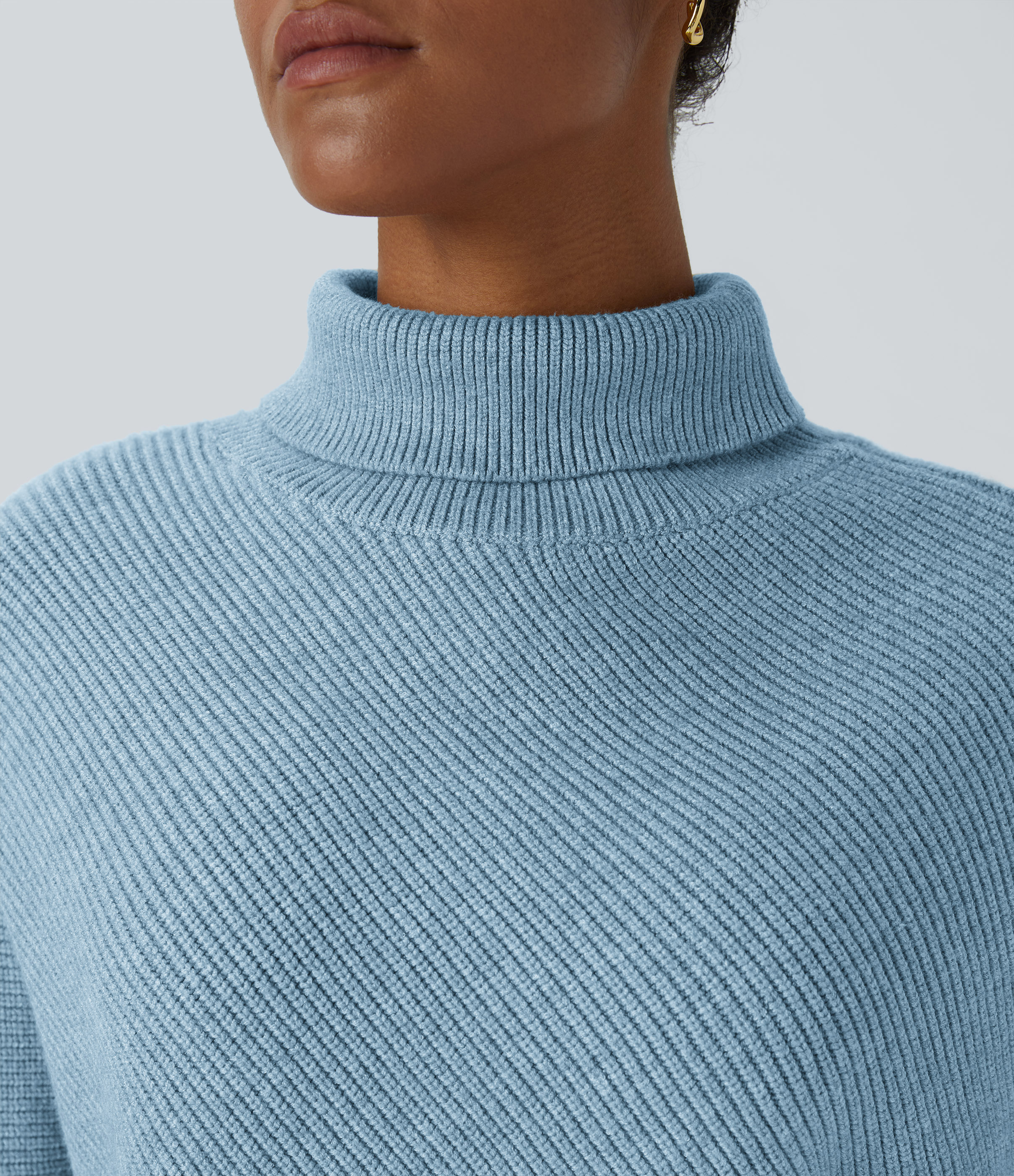 Halara High Neck Long Sleeve Asymmetric Hem Work Sweater  - Cool Blue - M 