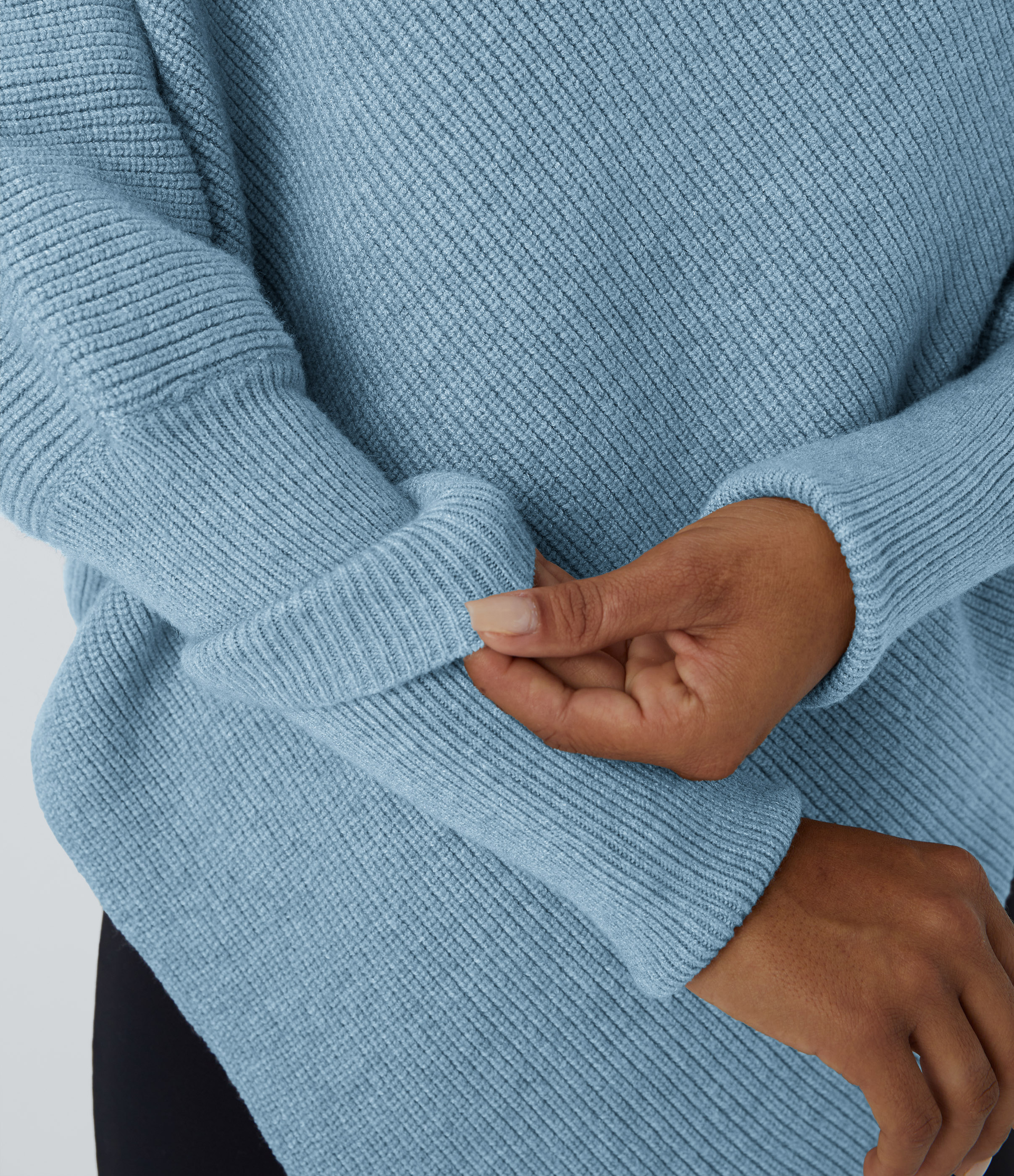 Halara High Neck Long Sleeve Asymmetric Hem Work Sweater  - Cool Blue - M 
