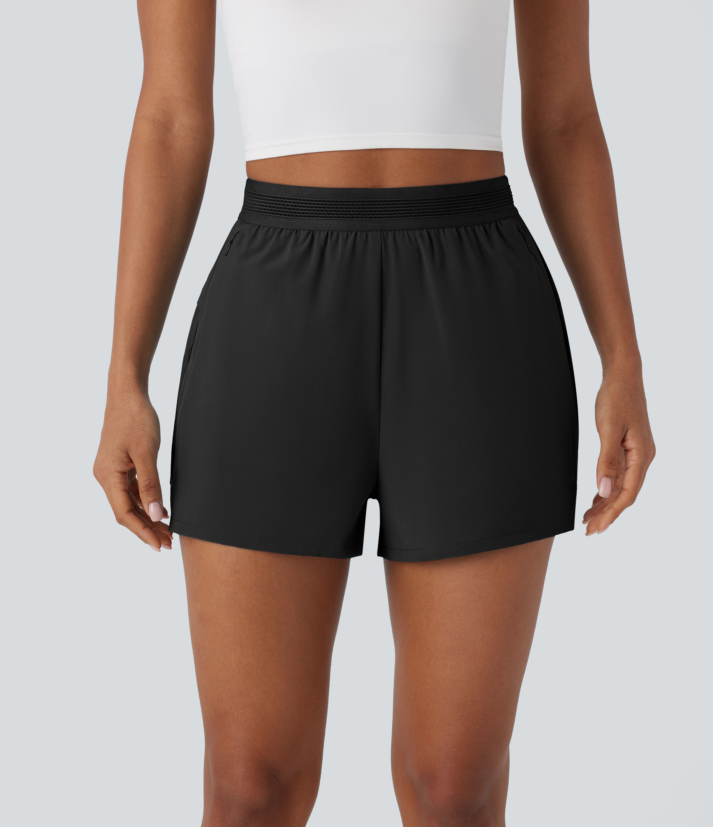 Halara Breezefulв„ў Mid High Waisted Side Zip Pocket Ruffle Split Quick Dry Running Shorts Gym Short - Black - L booty shorts 