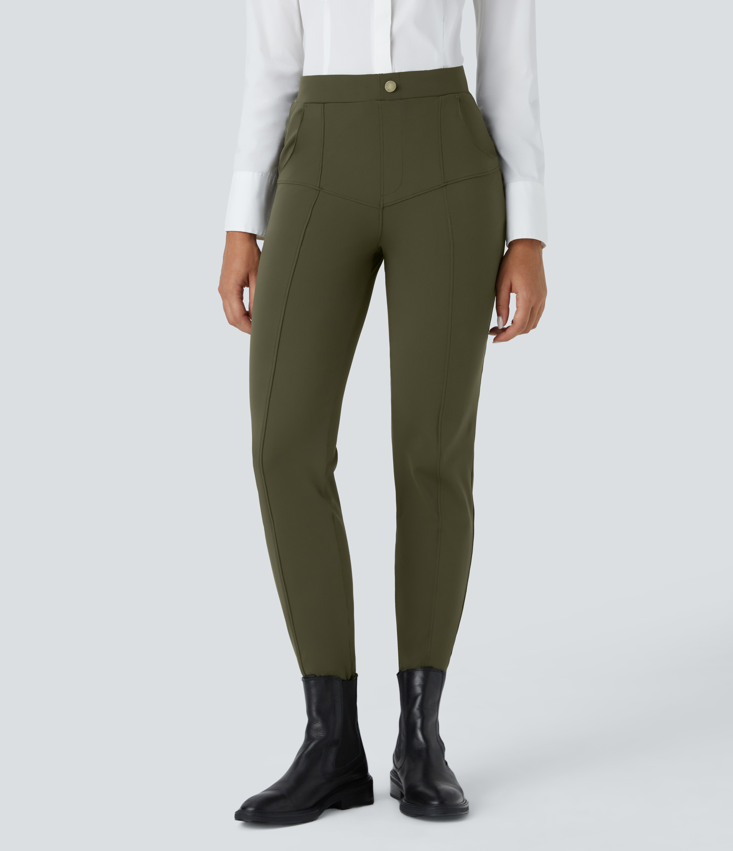 Halara EcoCloudfulв„ў Fabric High Waisted Multiple Pockets Solid Skinny Work Pants  - Lone Pine Green - S(regular) sweatpants jogger pants 
