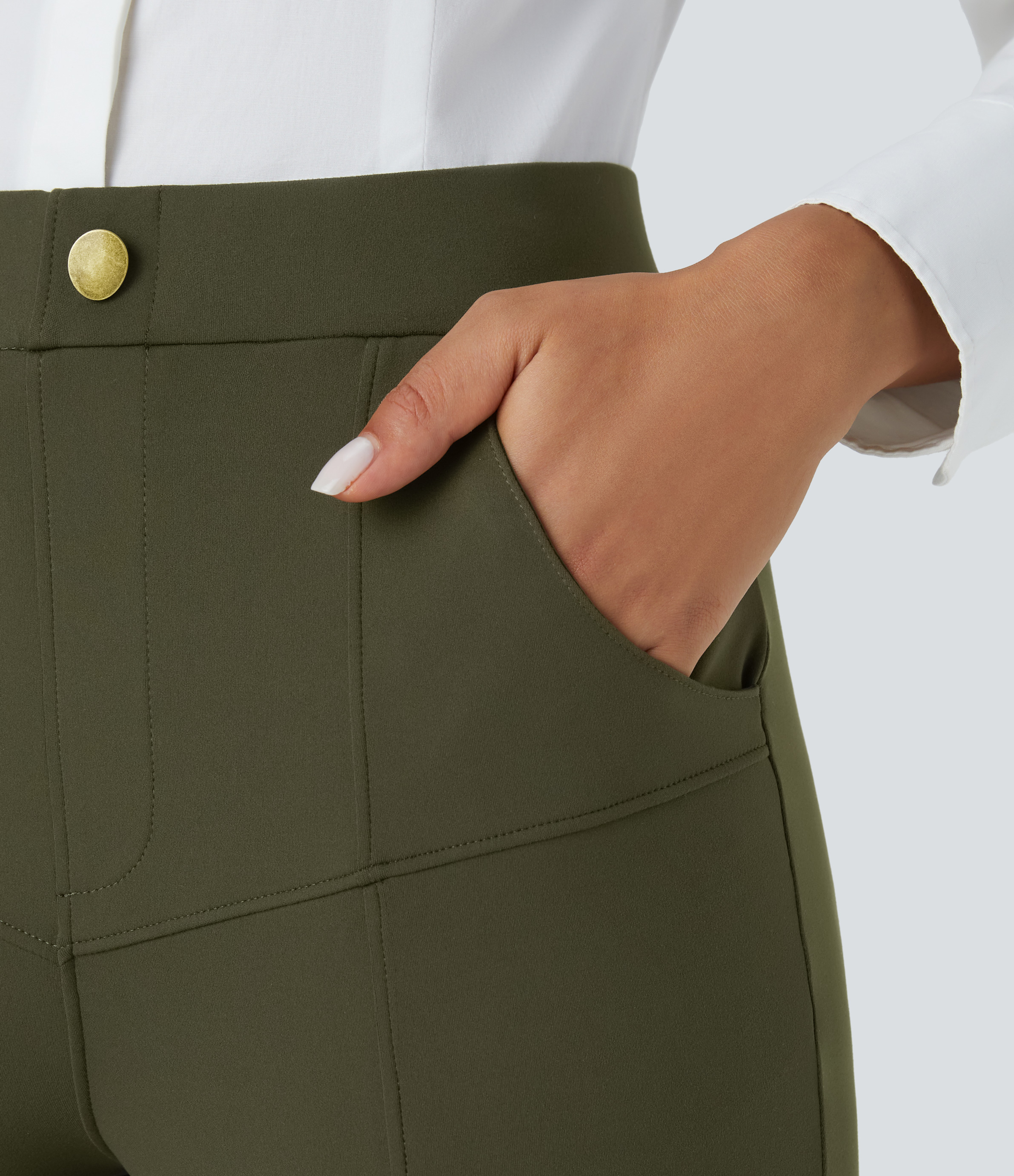 Halara EcoCloudfulв„ў Fabric High Waisted Multiple Pockets Solid Skinny Work Pants  - Lone Pine Green - S(regular) sweatpants jogger pants 