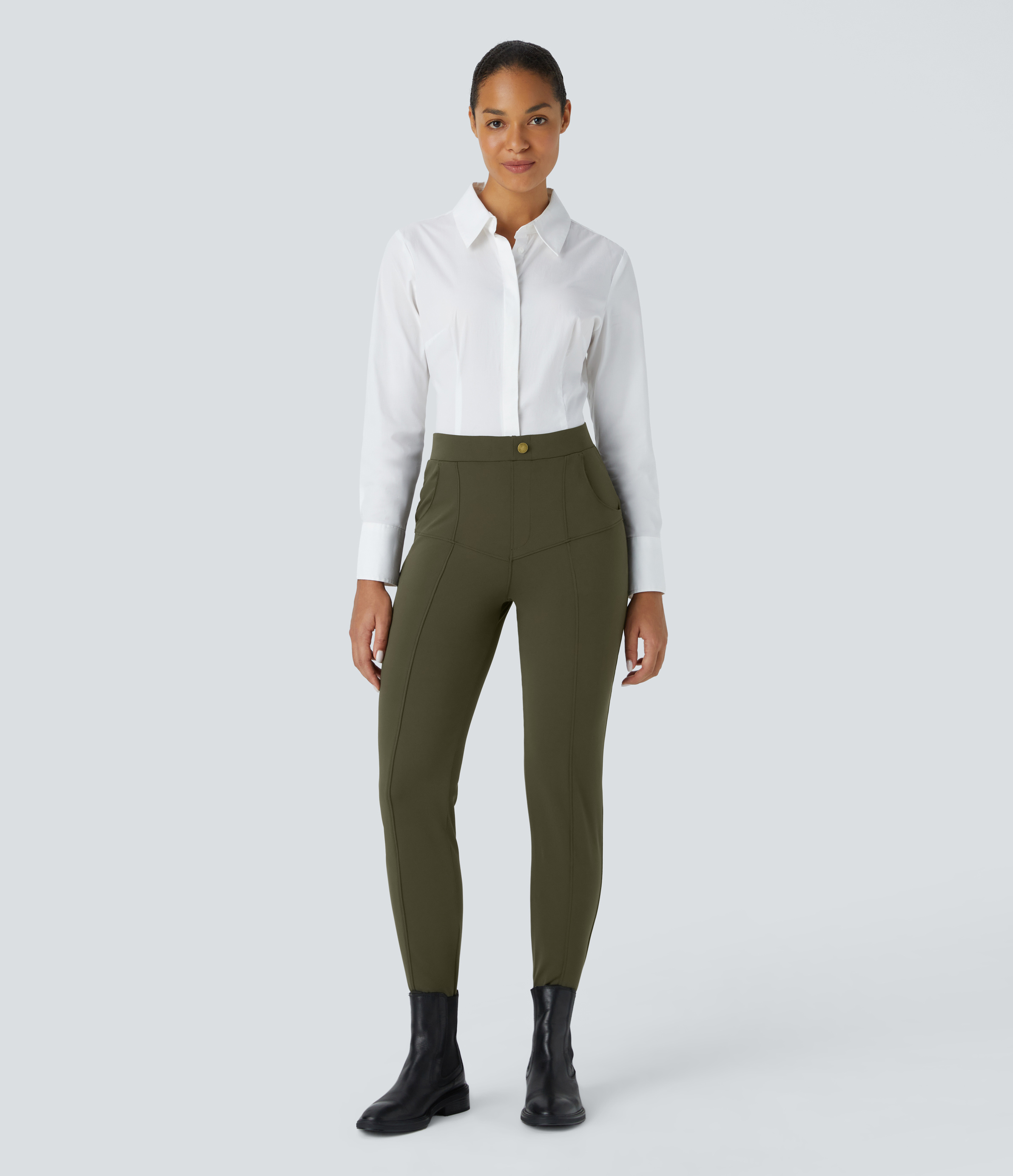 Halara EcoCloudfulв„ў Fabric High Waisted Multiple Pockets Solid Skinny Work Pants  - Lone Pine Green - S(regular) sweatpants jogger pants 