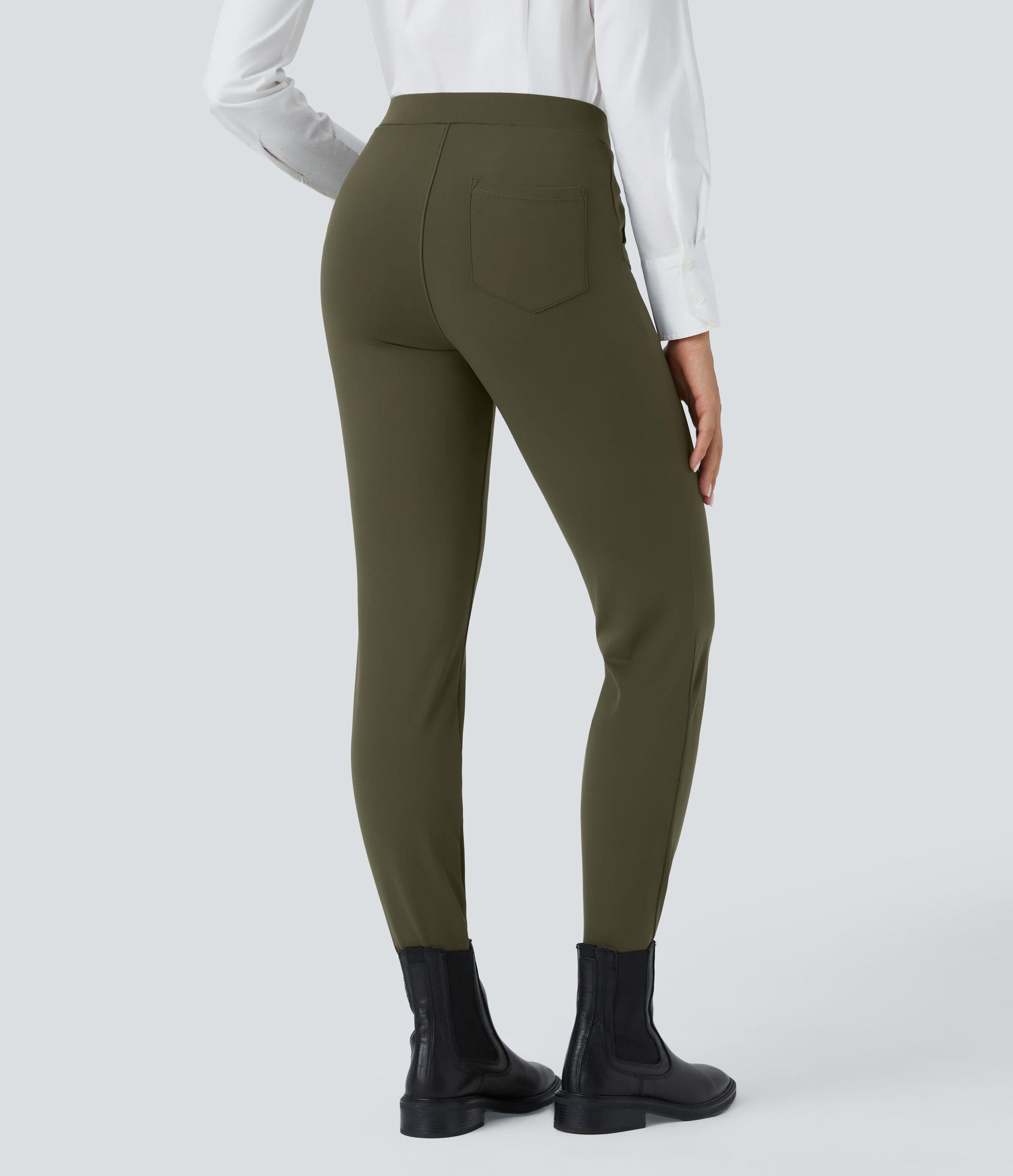 Halara EcoCloudfulв„ў Fabric High Waisted Multiple Pockets Solid Skinny Work Pants  - Lone Pine Green - S(regular) sweatpants jogger pants 
