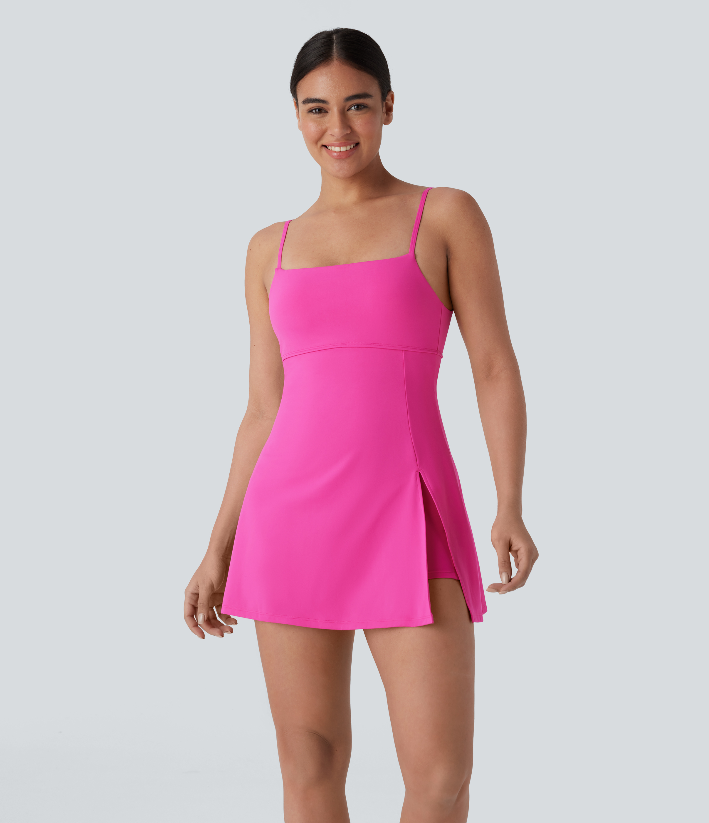 Halara Backless Adjustable Strap Split 2-in-1 Side Pocket Mini Pickleball Active Slip Dress Workout Dress - Hot Pink - XS 