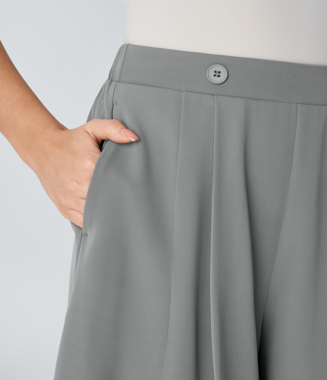 Halara High Waisted Decorative Button Side Pocket Pleated Work Shorts  - Gunpowder Grey - S 