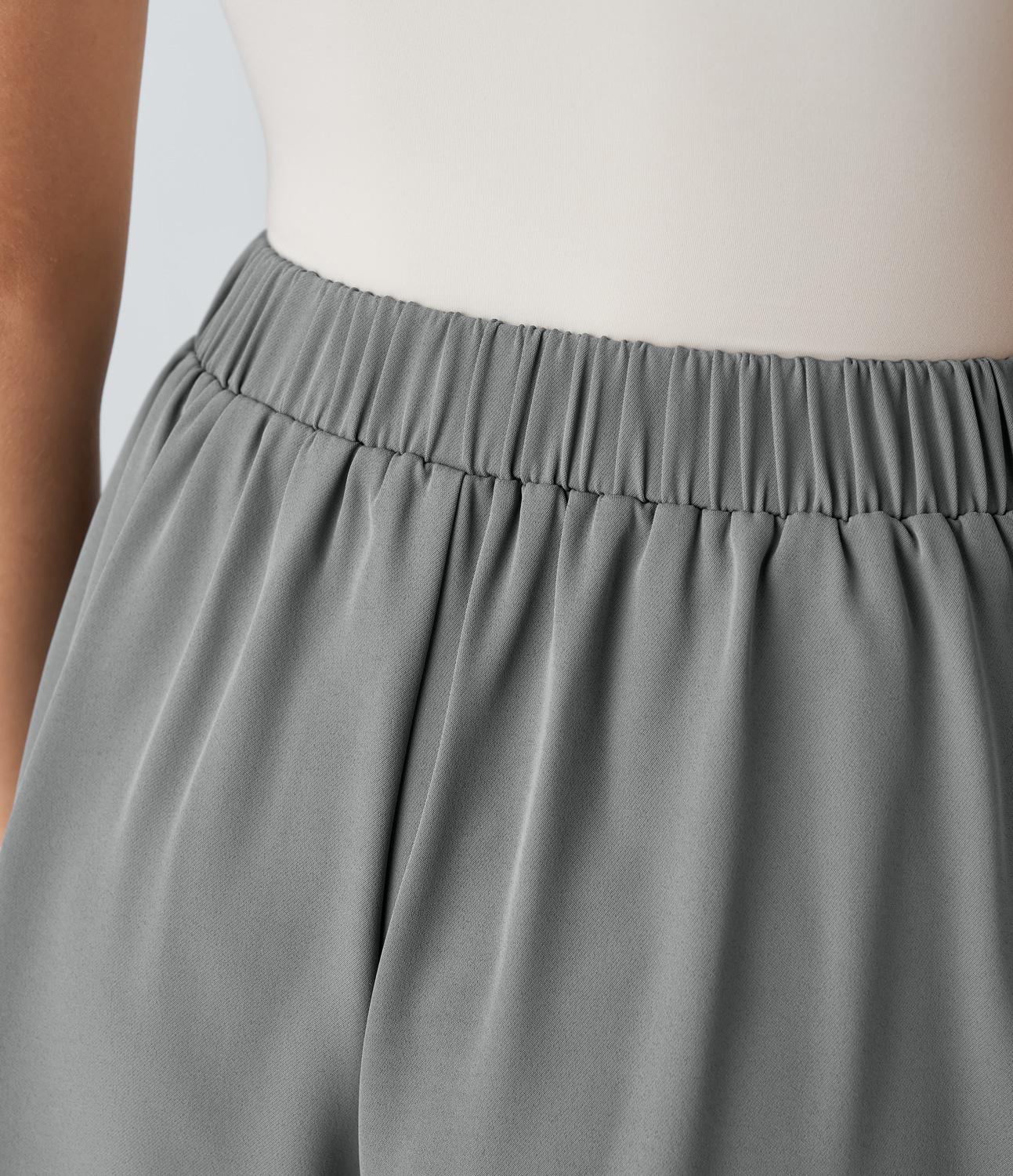 Halara High Waisted Decorative Button Side Pocket Pleated Work Shorts  - Gunpowder Grey - S 