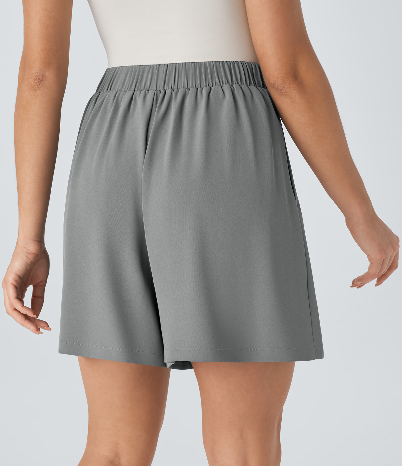 Halara High Waisted Decorative Button Side Pocket Pleated Work Shorts  - Gunpowder Grey - S 