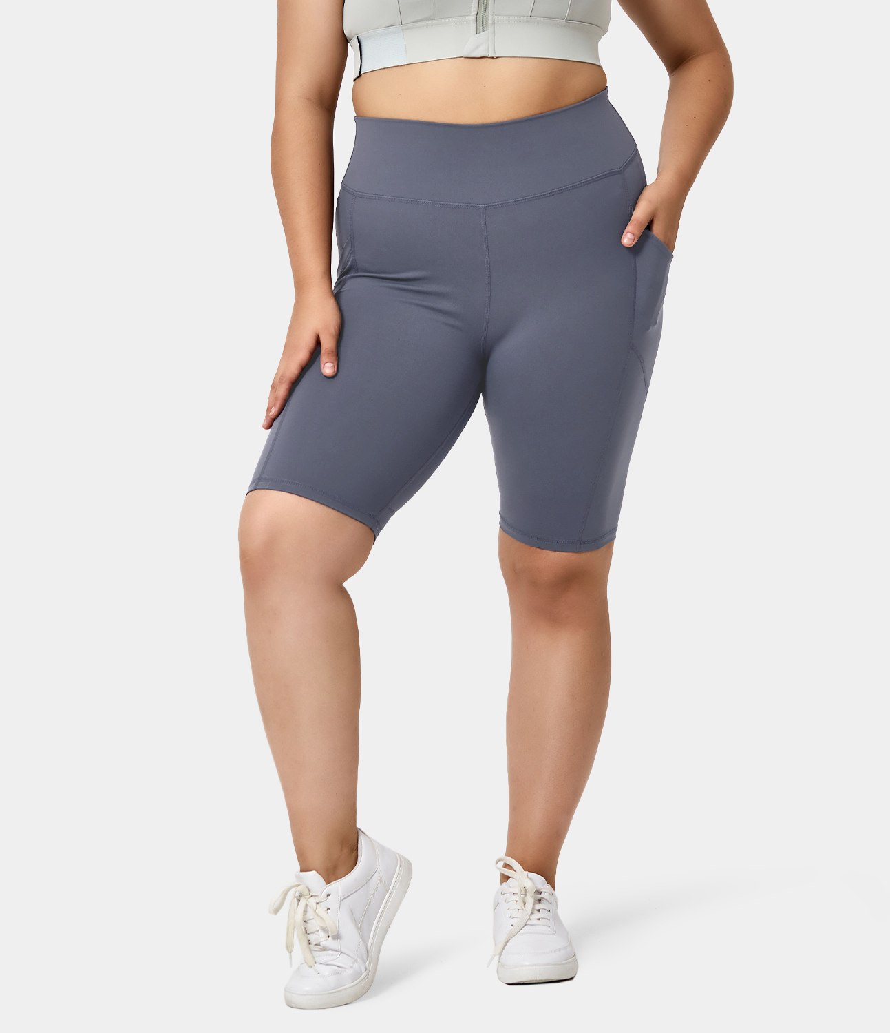 Women's High Waisted Side Pocket Plus Size Biker Shorts HALARA