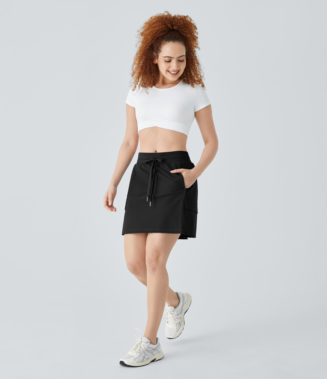 Halara Low Rise Drawstring Side Pocket 2-in-1 Mini Yoga Cargo Skirt  - Black - XL(regular) midi skirt a line skirt golfing skirt 