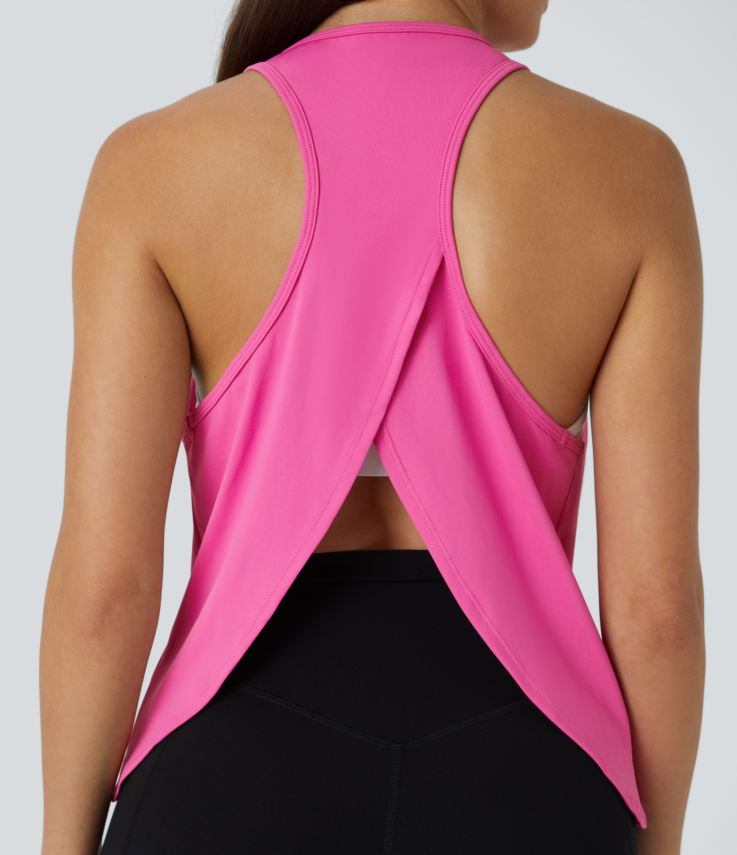 Halara Racerback Crossover Split Hem Quick Dry Running Tank Top Tank Top - Gorgeous Powder Pink - L golf tops halter top tunic tops 
