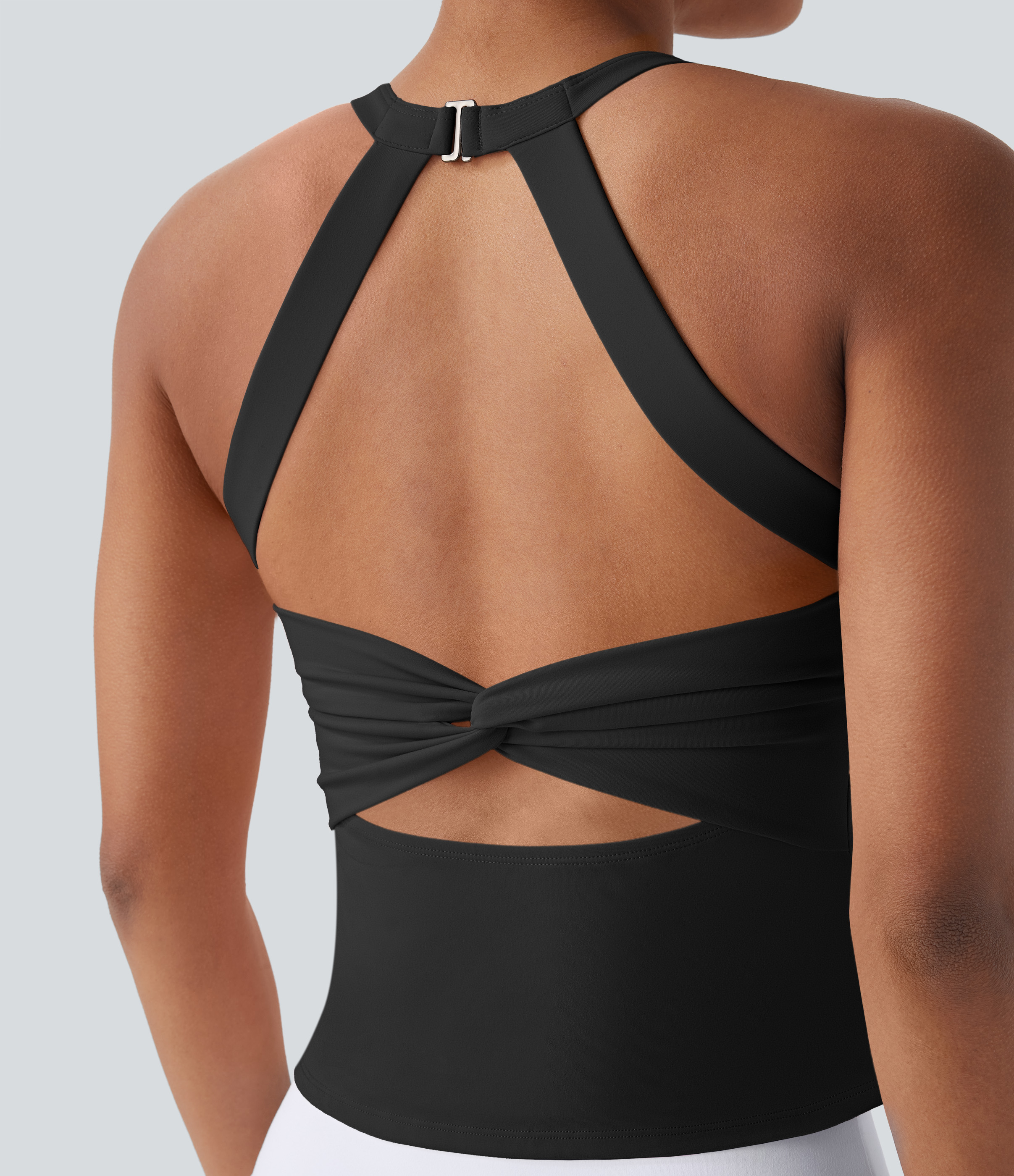 Halara Softlyzeroв„ў Plush Backless Cut Out Twisted Yoga Tank Top Tank Top - Black - M golf tops halter top tunic tops sleeveless tops 