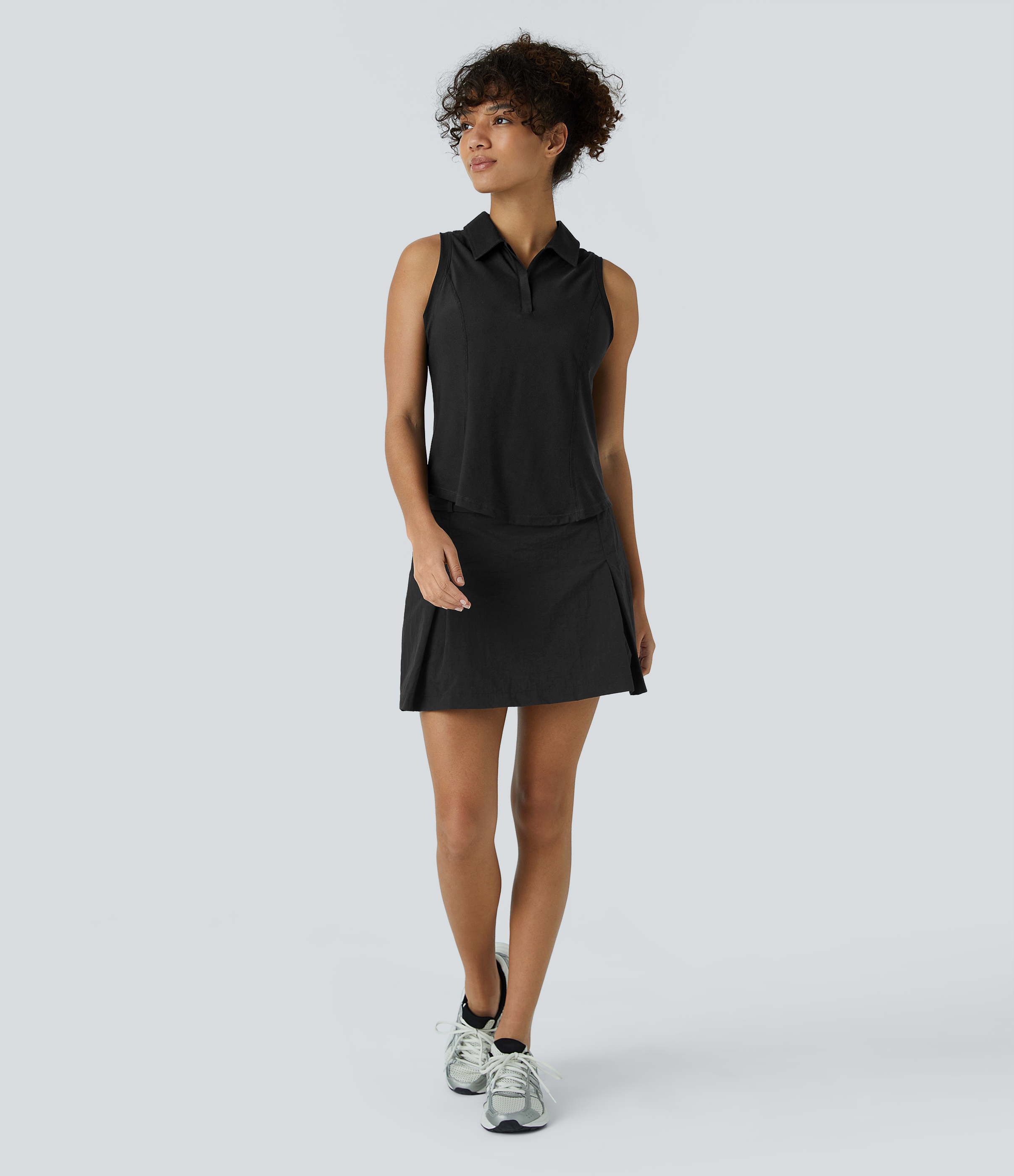 Halara Collared Zipper Curved Hem Cool Touch Golf Tank Top Tank Top - Black - XS golf tops halter top tunic tops sleeveless tops backless top 