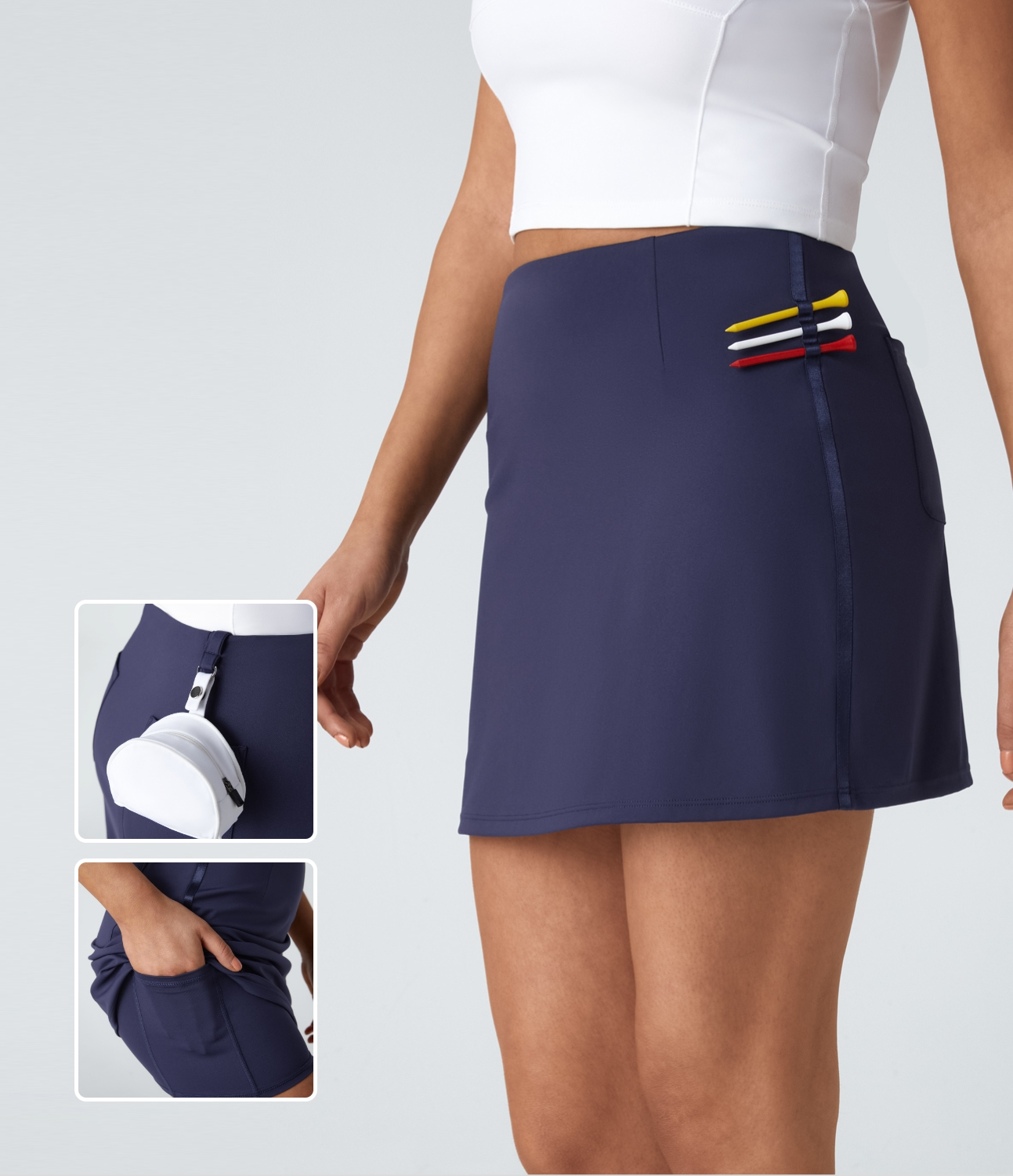 Halara High Waisted Back Pocket Tape 2-in-1 Side Pocket Mini Quick Dry Golf Skirt-Golf Tee Pocket  - Dawn Purple - M(regular) 