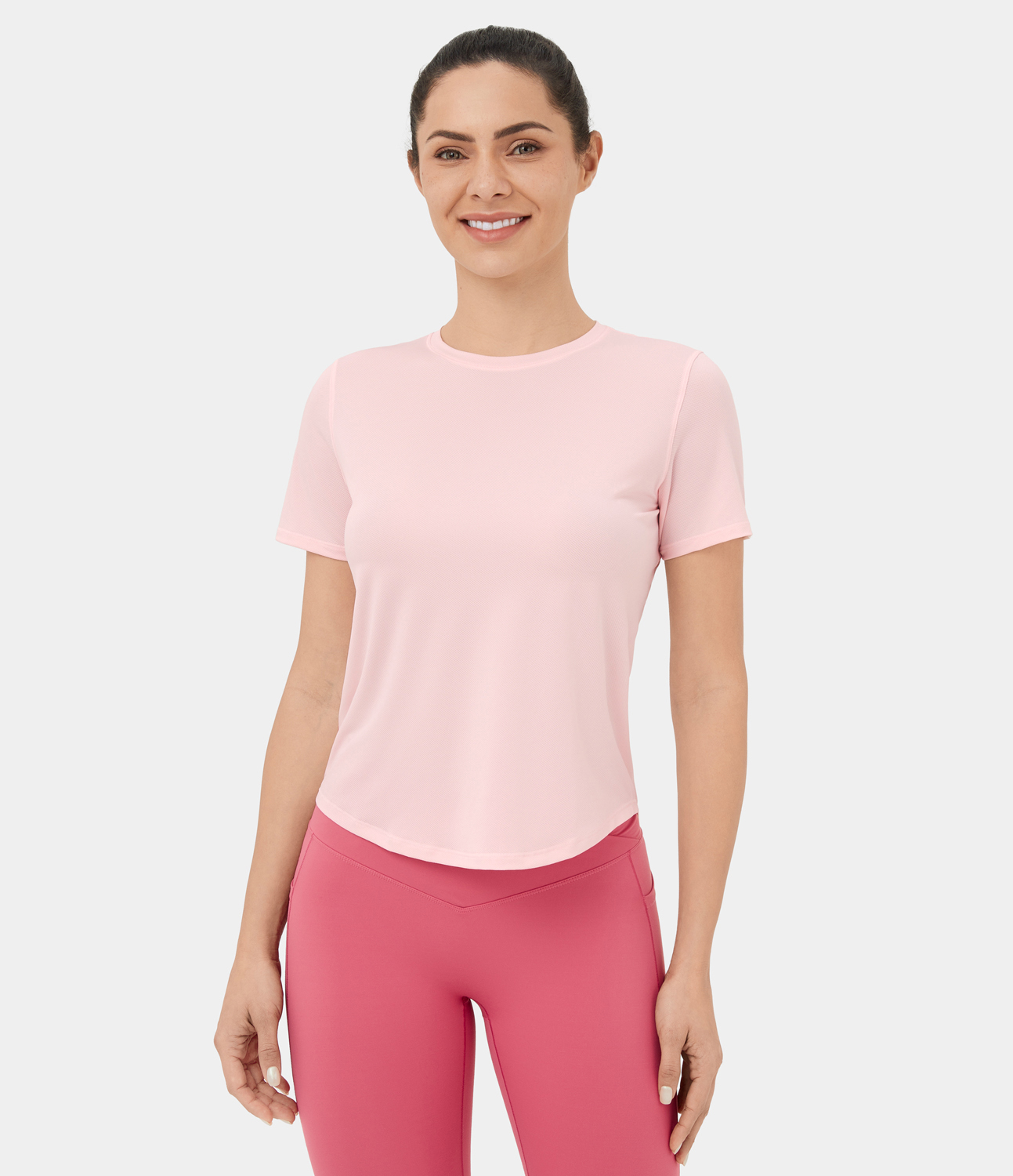 

Halara Reflective Short Sleeve Curved Hem Yoga Sports Top - Primrose Pink