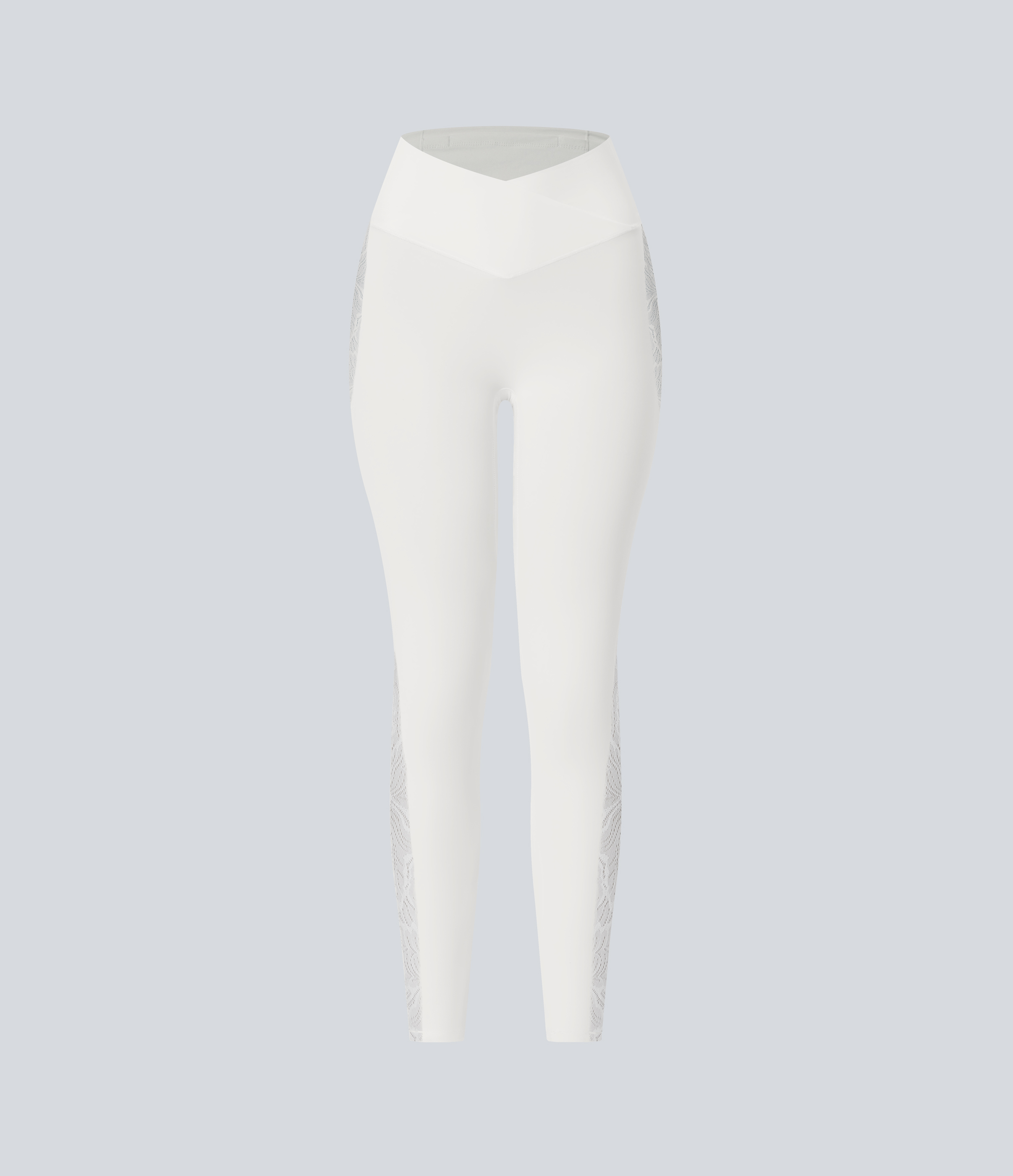 Halara Softlyzeroв„ў High Waisted Crossover Contrast Lace Back Pocket Yoga 7/8 Leggings-UPF50+  - White - S(full_length) gym leggings 