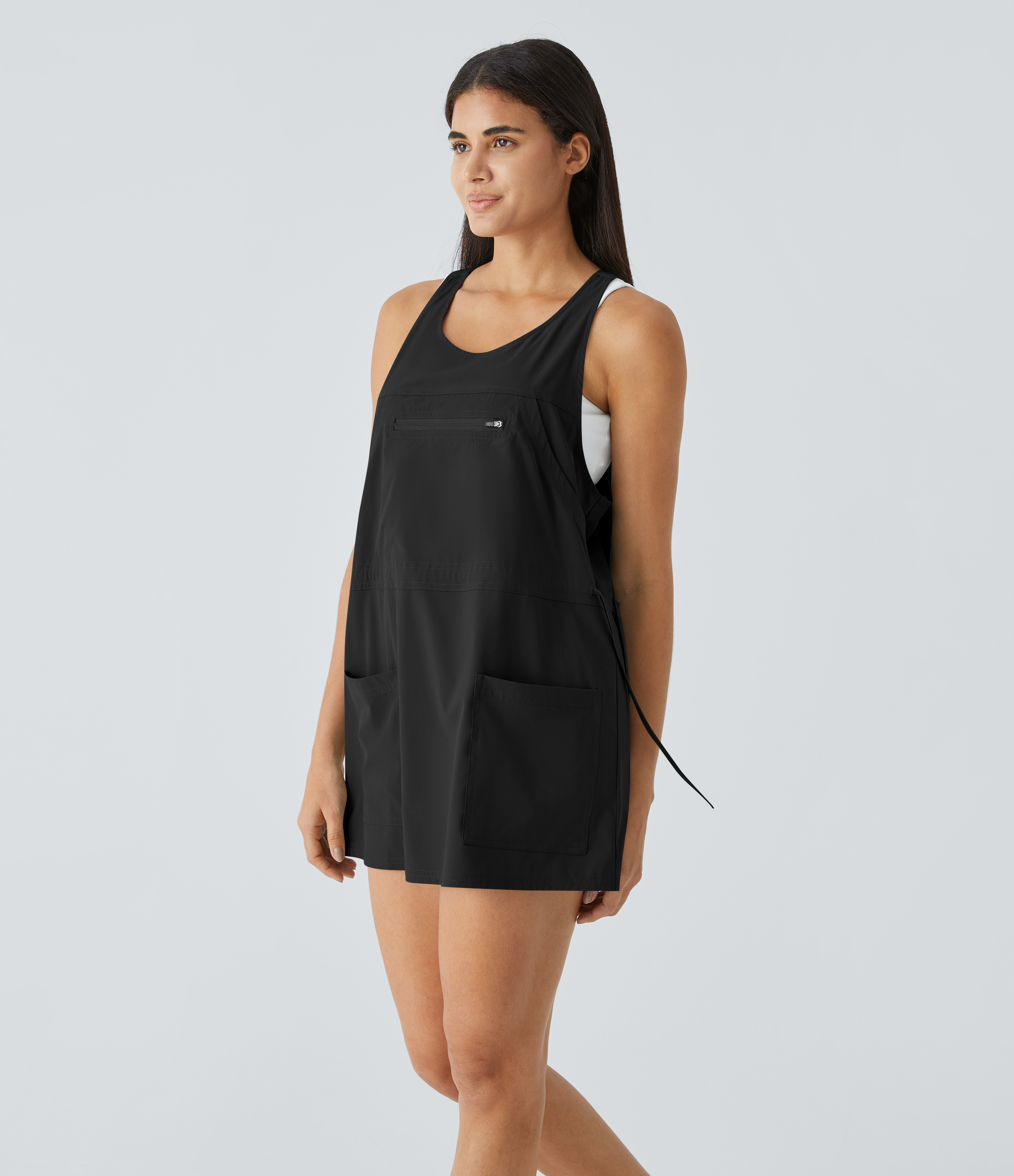 Halara Breezefulв„ў Backless Multiple Pockets Drawstring 2-Piece Quick Dry Mini Hiking Active Dress Workout Dress - Black - XL 