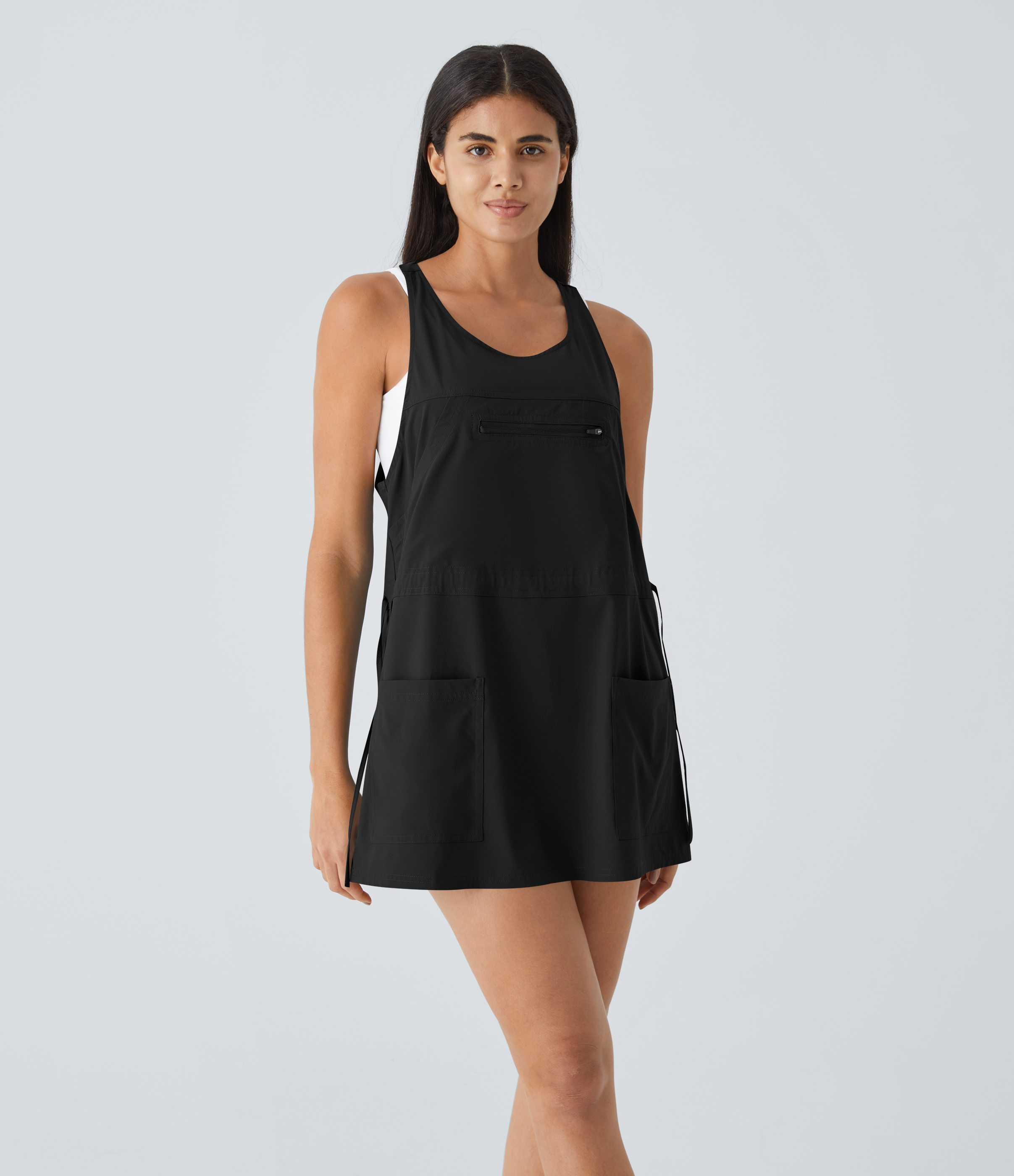 Halara Breezefulв„ў Backless Multiple Pockets Drawstring 2-Piece Quick Dry Mini Hiking Active Dress Workout Dress - Black - XL 