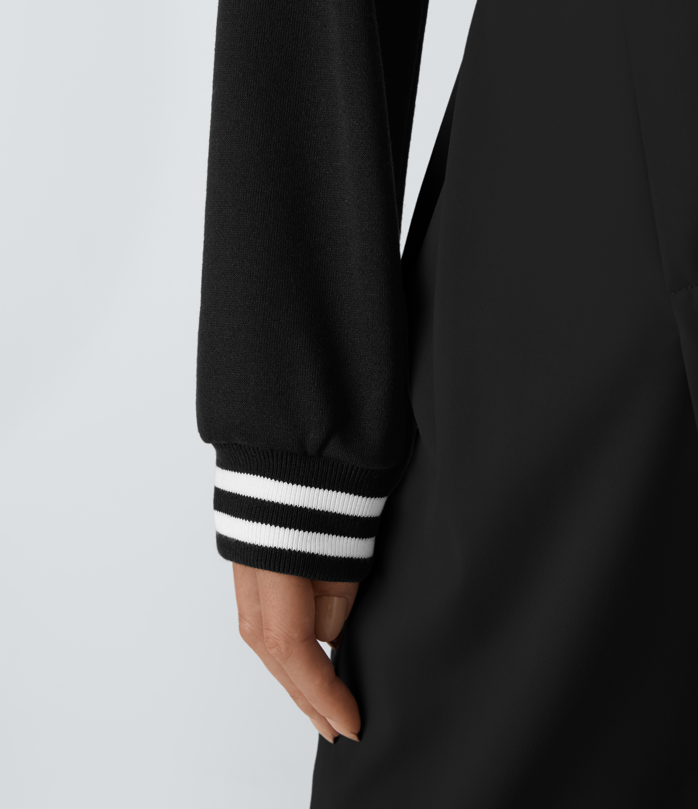Halara Snap Button Contrast Ribbed Color Block Striped Cropped Casual Bomber Jacket  - Black - XL 