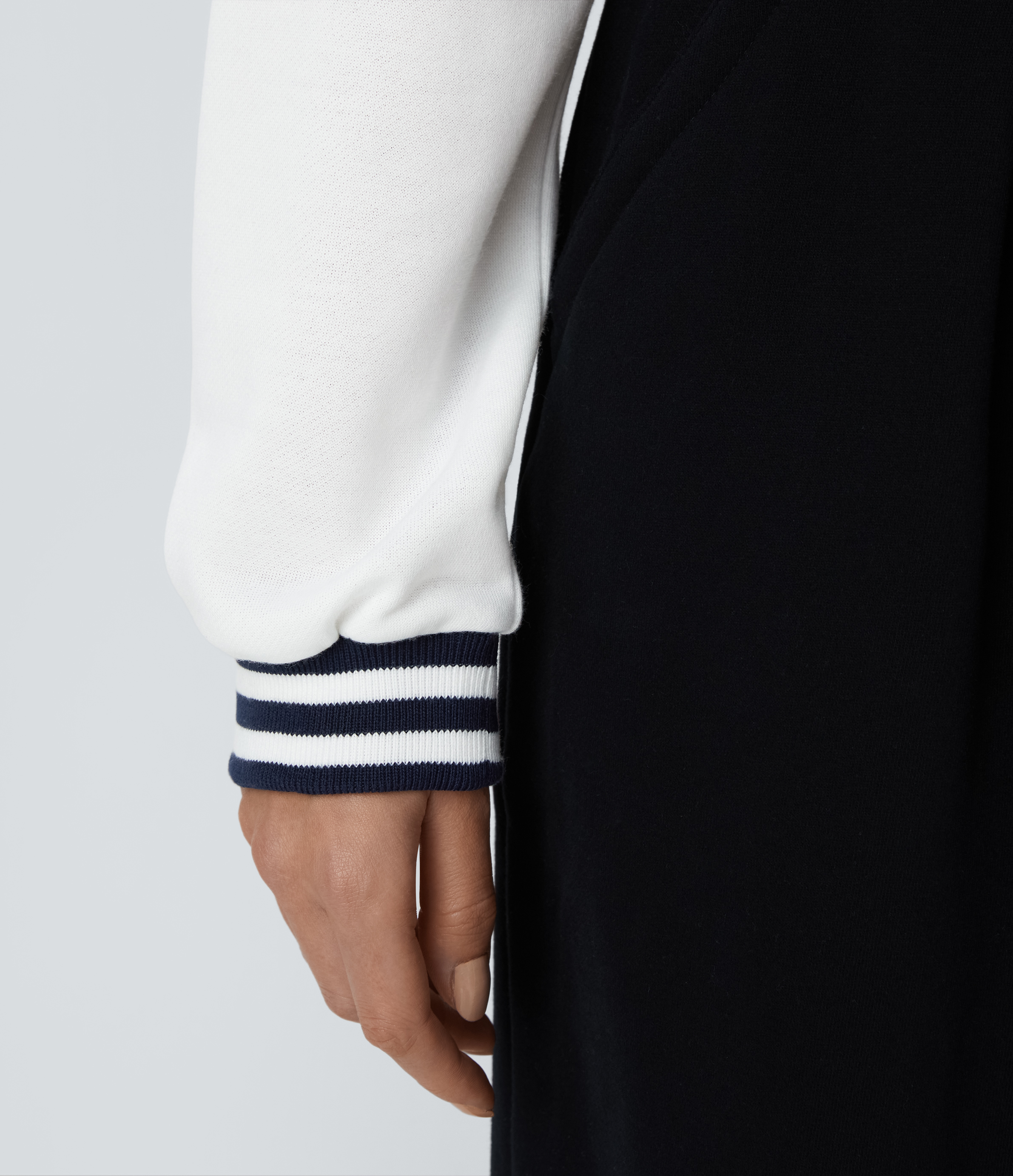 Halara Snap Button Contrast Ribbed Color Block Striped Cropped Casual Bomber Jacket  - White - M 