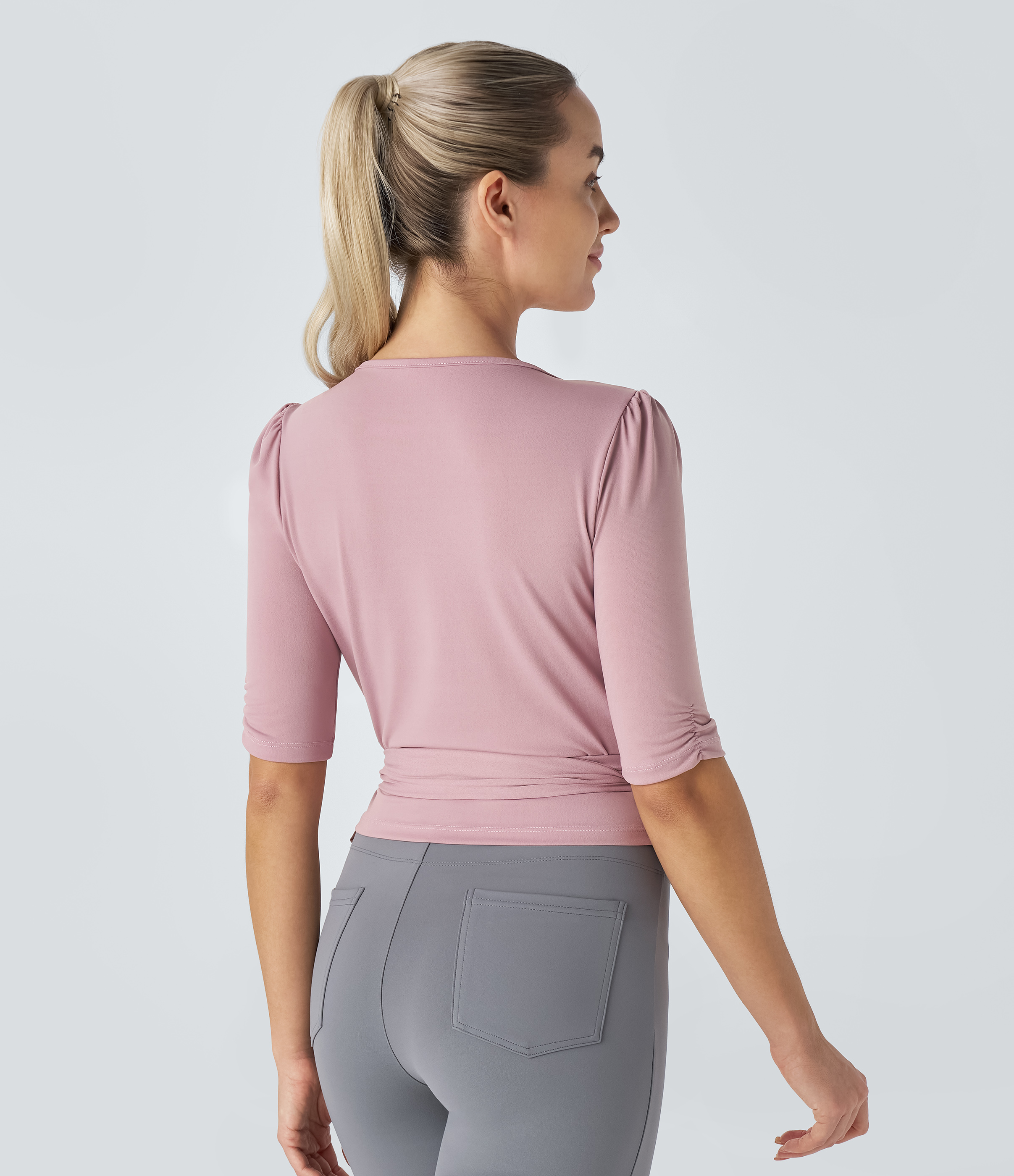 Halara V Neck Wrapped Tie Side Work Blouse  - Lilac Pink - XL 