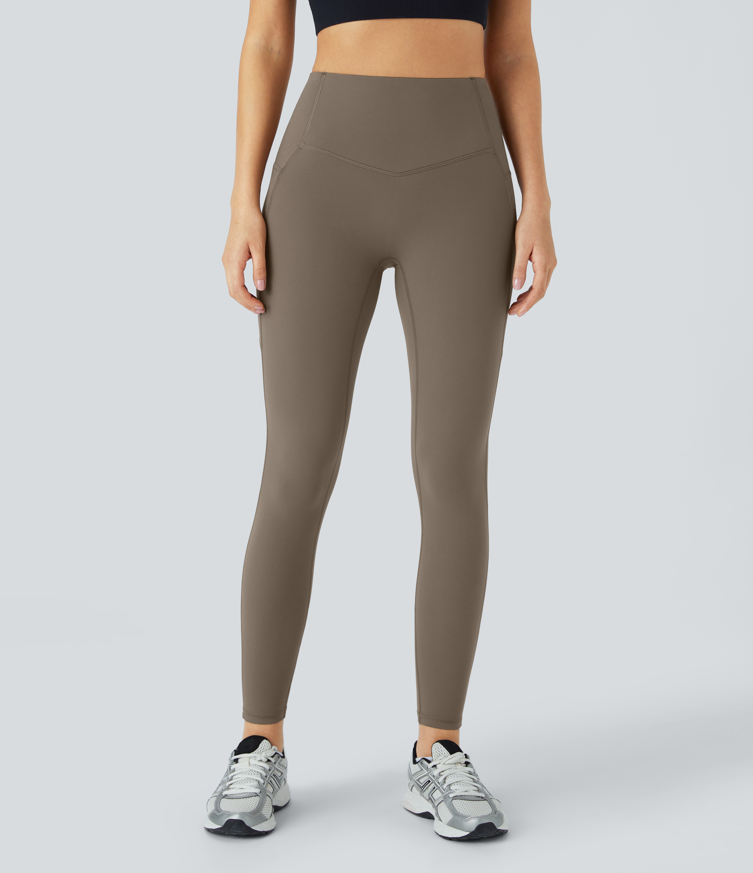 Halara SoCinched High Waisted Butt Lifting Tummy Control Side Pocket Shaping Yoga UltraSculpt Leggings  - Dawn Brown - L(7/8) gym leggings 