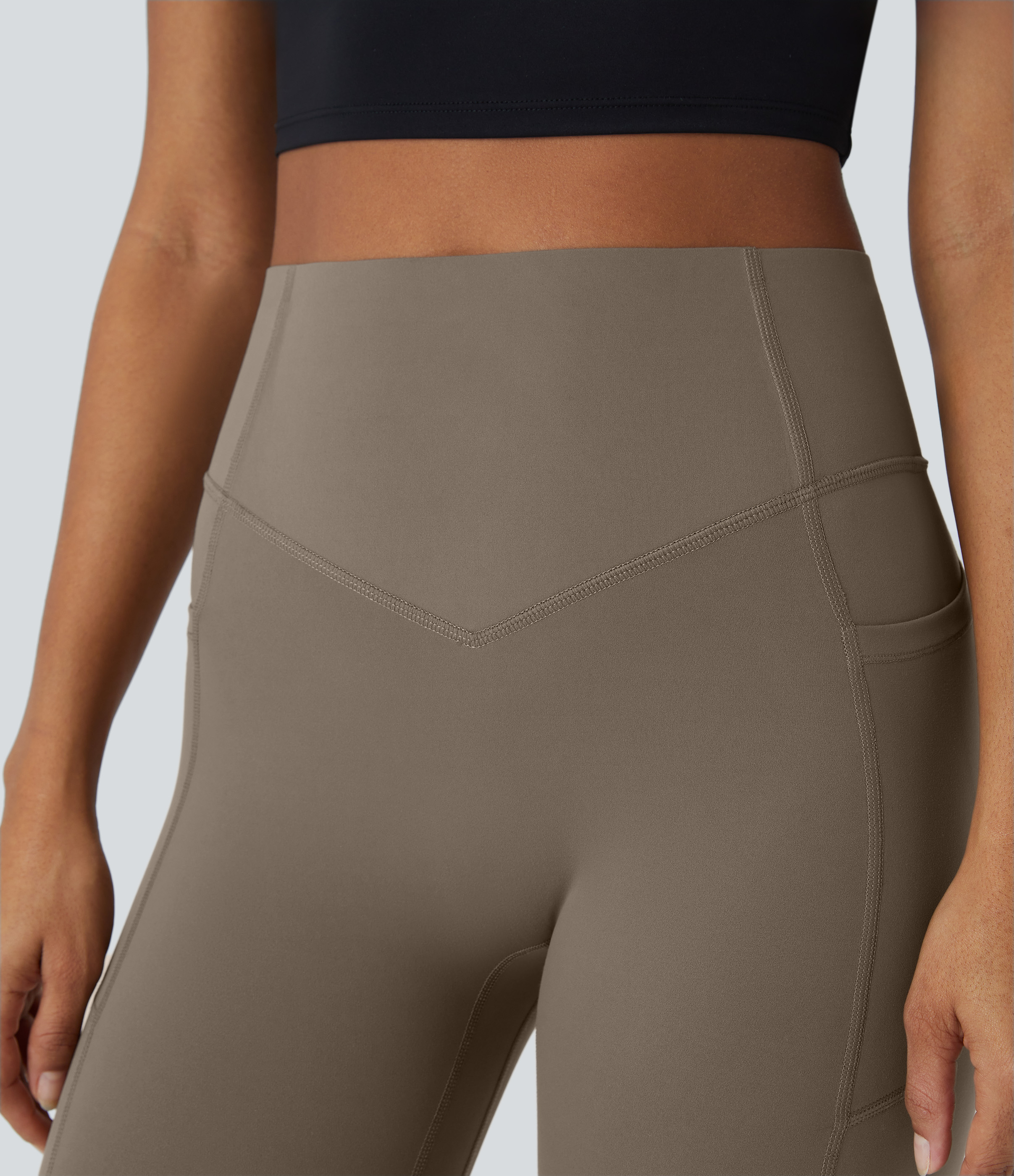 Halara SoCinched High Waisted Butt Lifting Tummy Control Side Pocket Shaping Training UltraSculpt Leggings  - Dawn Brown - S(full_length) 